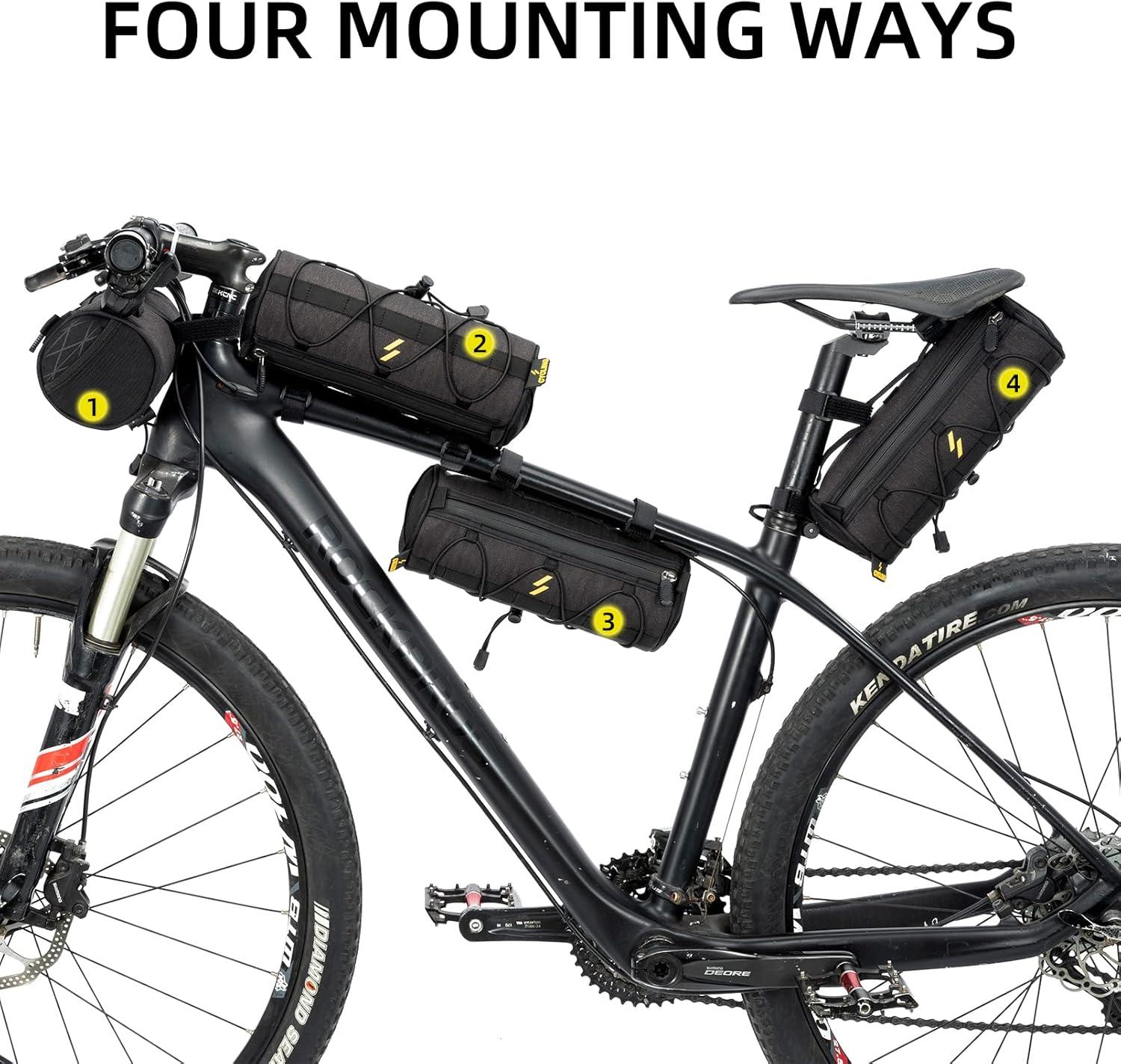 imageROCKBROS Bike Handlebar Bag Small Bicycle Handle Bar Bag Handy Front Bike Bags Handlebar Storage Pouch Pack with Shoulder Strap Little Mountain Road Bike Barrel BagBlack
