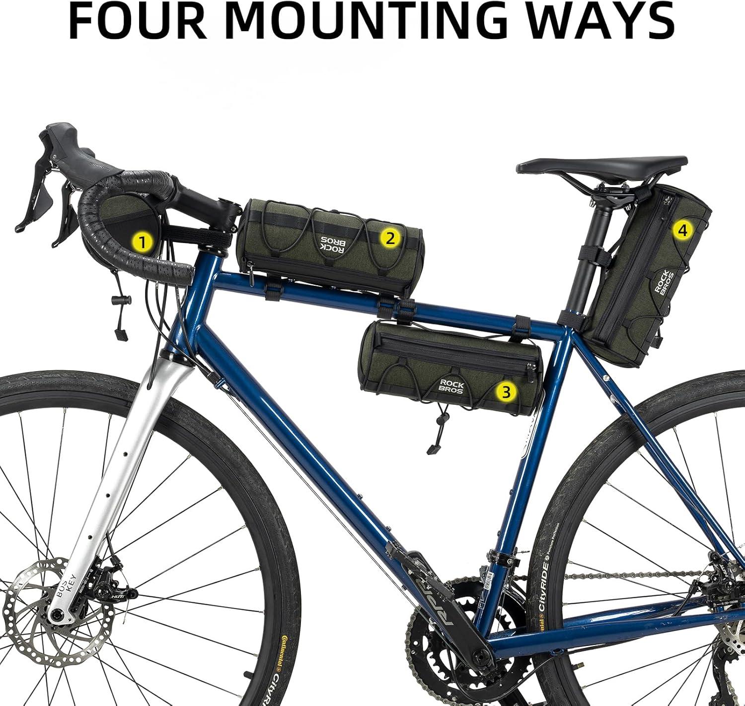imageROCKBROS Bike Handlebar Bag Small Bicycle Handle Bar Bag Handy Front Bike Bags Handlebar Storage Pouch Pack with Shoulder Strap Little Mountain Road Bike Barrel BagDark Green