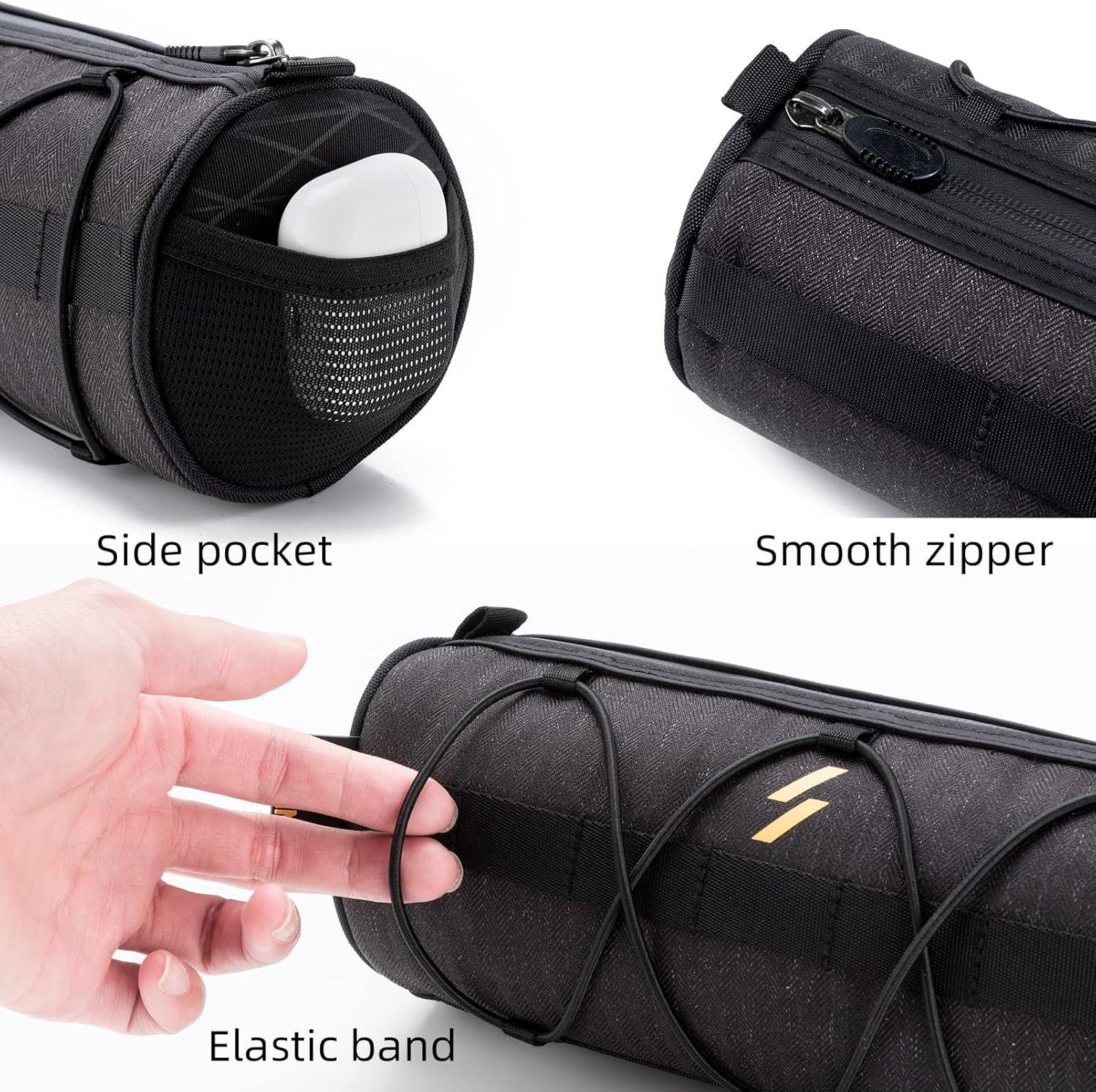 imageROCKBROS Bike Handlebar Bag Small Bicycle Handle Bar Bag Handy Front Bike Bags Handlebar Storage Pouch Pack with Shoulder Strap Little Mountain Road Bike Barrel BagBlack