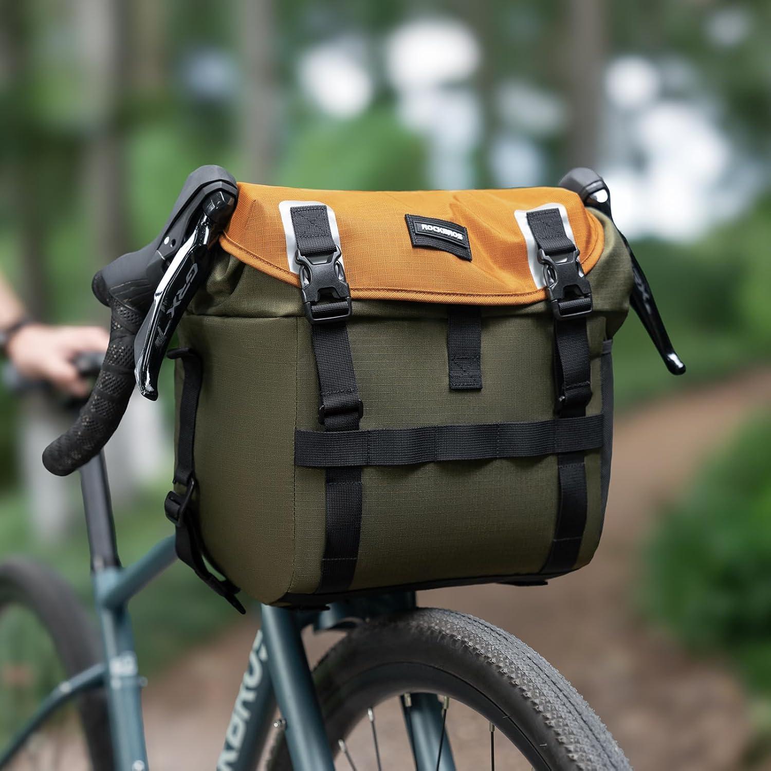 imageROCKBROS Bike Handlebar Bag Waterproof Cycling Pouch 24L Bicycle Front Storage Pouch Bag with Shoulder Strap