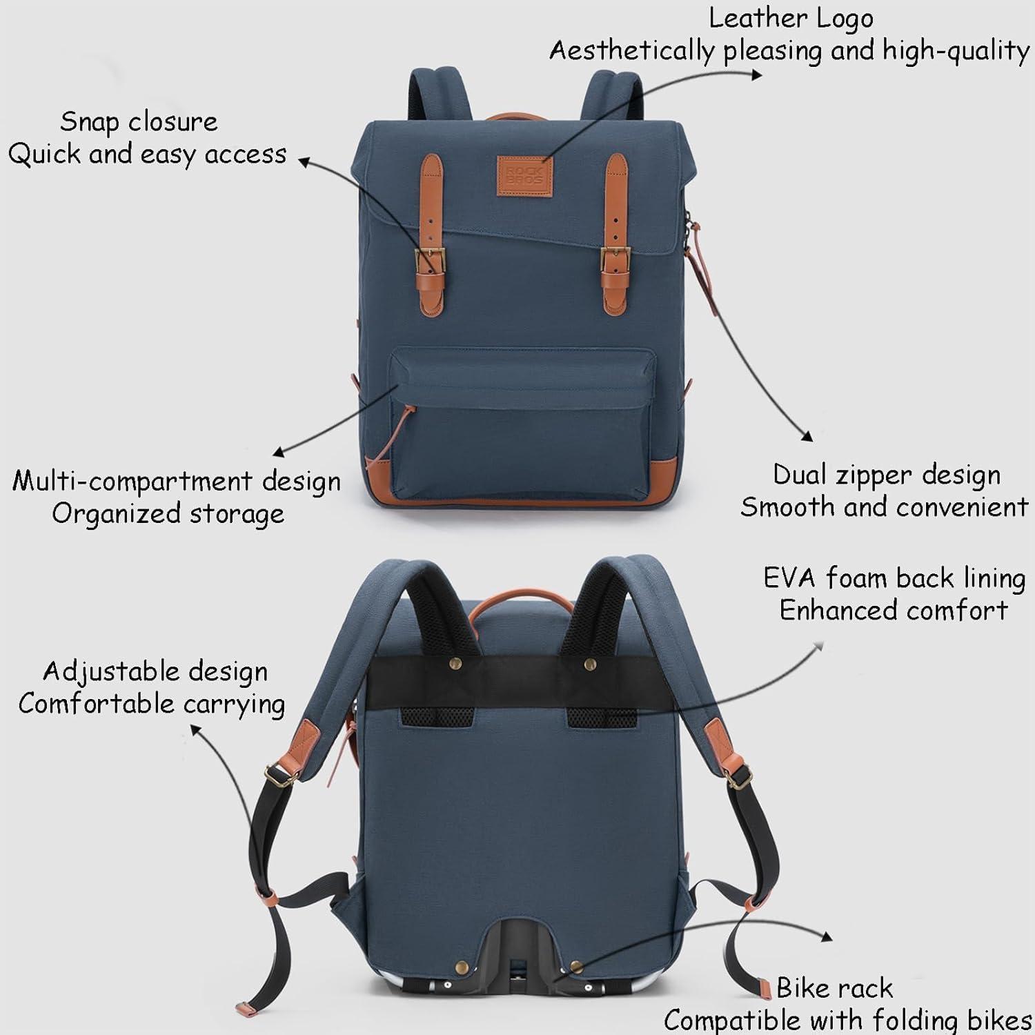 imageROCKBROS Bike Handlebar Bag for Brompton 83L Detachable Folding Bicycle Handlebar Bag Convertible to Backpack with Laptop Sleeve Cycling Bag for Commuting