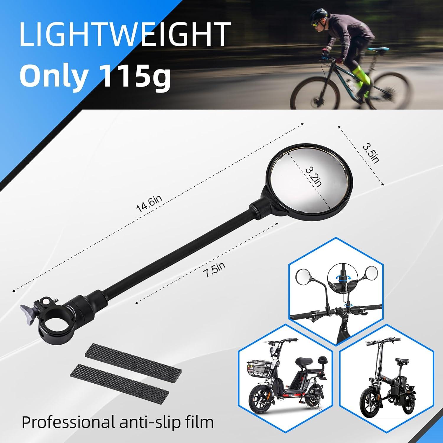 imageROCKBROS Bike Mirror Handlebar Mount 360Rotatable Adjustable Bicycle Rear View Mirror HD Wide Angle Clear Acrylic Convex Safe Bike Mirror for Mountain Road Bike Electric MotorcycleBlack2 Piece