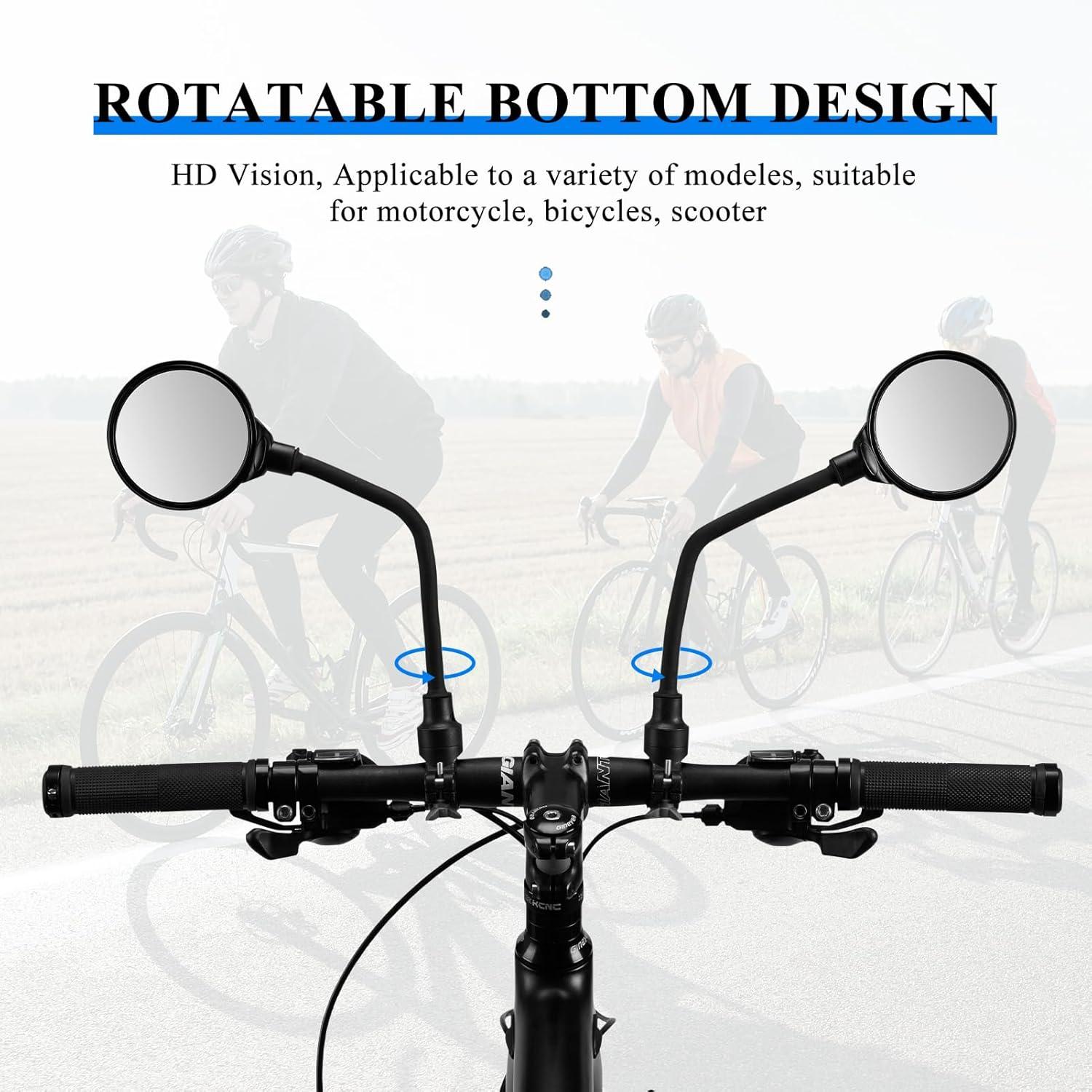 imageROCKBROS Bike Mirror Handlebar Mount 360Rotatable Adjustable Bicycle Rear View Mirror HD Wide Angle Clear Acrylic Convex Safe Bike Mirror for Mountain Road Bike Electric MotorcycleBlack2 Piece