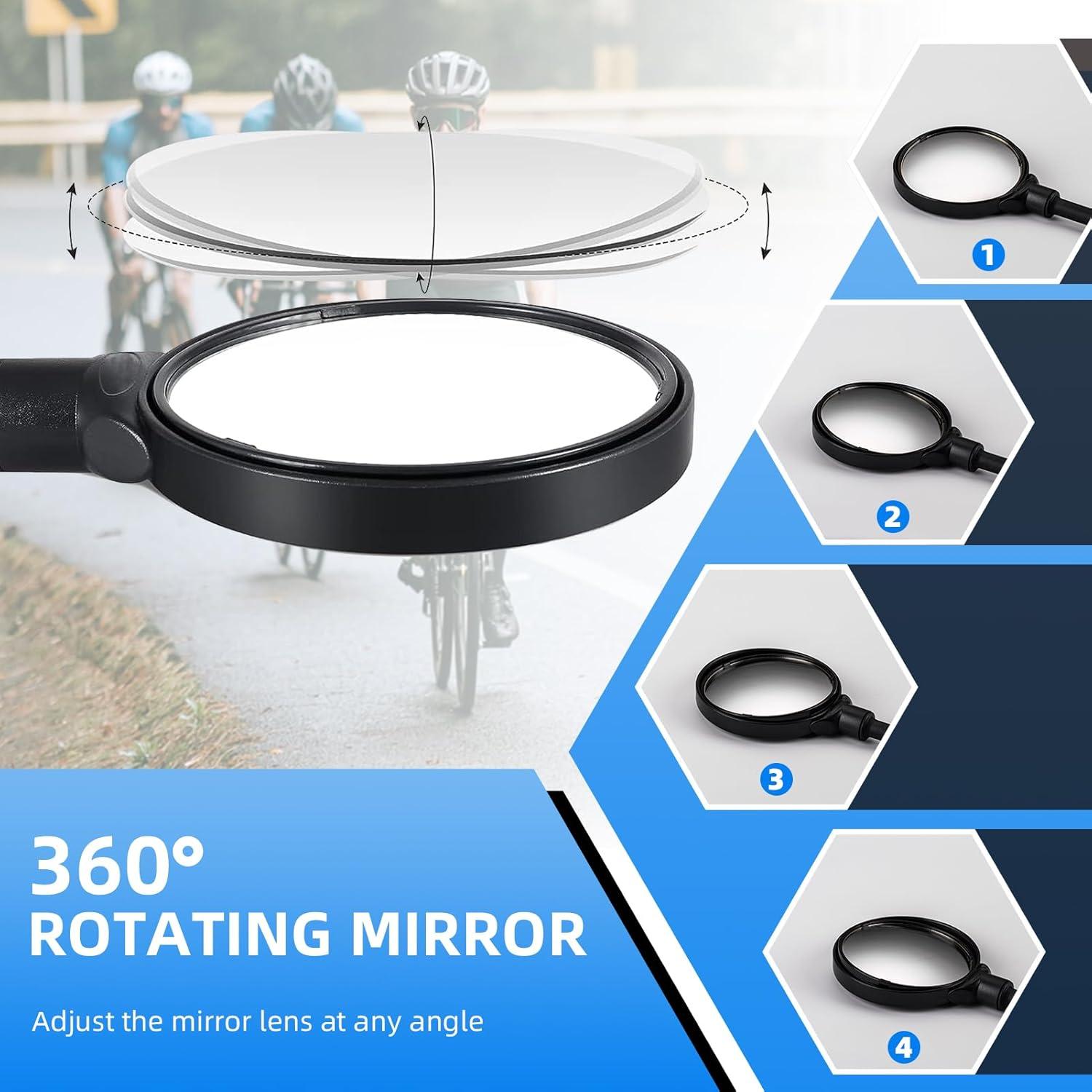 imageROCKBROS Bike Mirror Handlebar Mount 360Rotatable Adjustable Bicycle Rear View Mirror HD Wide Angle Clear Acrylic Convex Safe Bike Mirror for Mountain Road Bike Electric MotorcycleBlack2 Piece