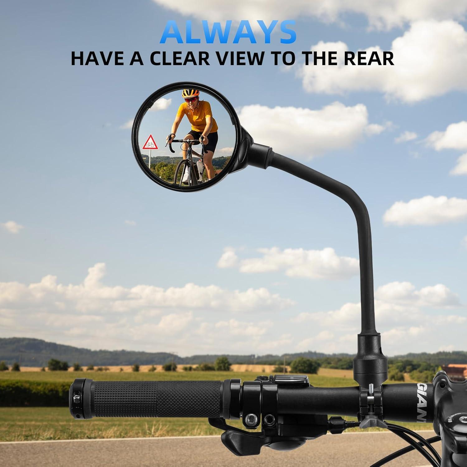 imageROCKBROS Bike Mirror Handlebar Mount 360Rotatable Adjustable Bicycle Rear View Mirror HD Wide Angle Clear Acrylic Convex Safe Bike Mirror for Mountain Road Bike Electric MotorcycleBlack2 Piece