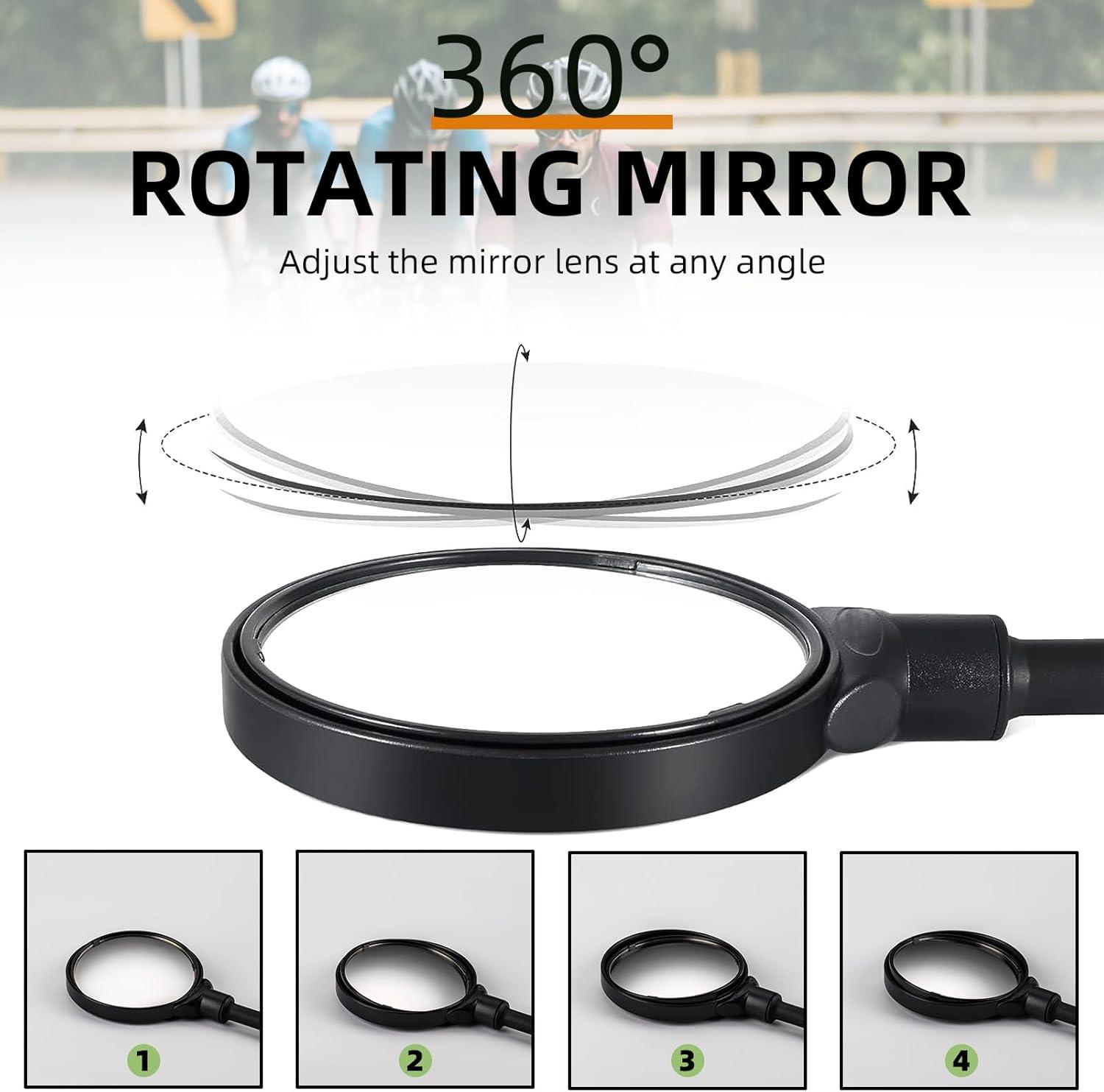 imageROCKBROS Bike Mirror Handlebar Mount 360Rotatable Adjustable Bicycle Rear View Mirror HD Wide Angle Clear Acrylic Convex Safe Bike Mirror for Mountain Road Bike Electric MotorcycleBlack1 Piece