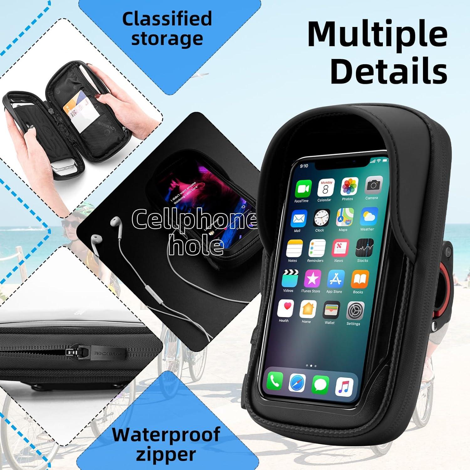 imageROCKBROS Bike Motorcycle Phone Mount Handlebar Bag 360 Rotatable Waterproof Shockproof Phone Holder for iPhone up to 7 Bicycle Cycling amp Motorcycle Accessories