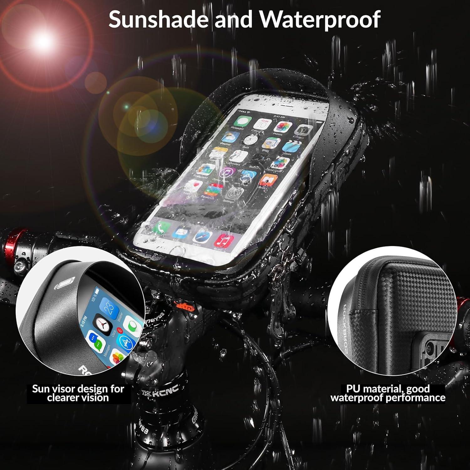imageROCKBROS Bike Motorcycle Phone Mount Handlebar Bag 360 Rotatable Waterproof Shockproof Phone Holder for iPhone up to 7 Bicycle Cycling amp Motorcycle Accessories