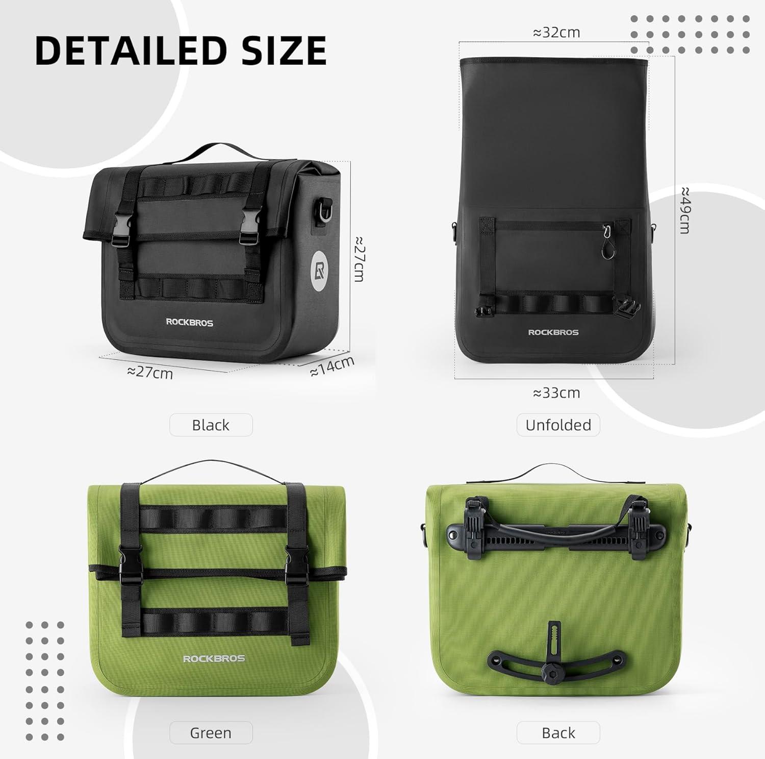 imageROCKBROS Bike Panniers 15L Capacity Waterproof Bike Rack Bag Bicycle Panniers for Cycling Commuting Bikepacking BlackBlack 2PCS