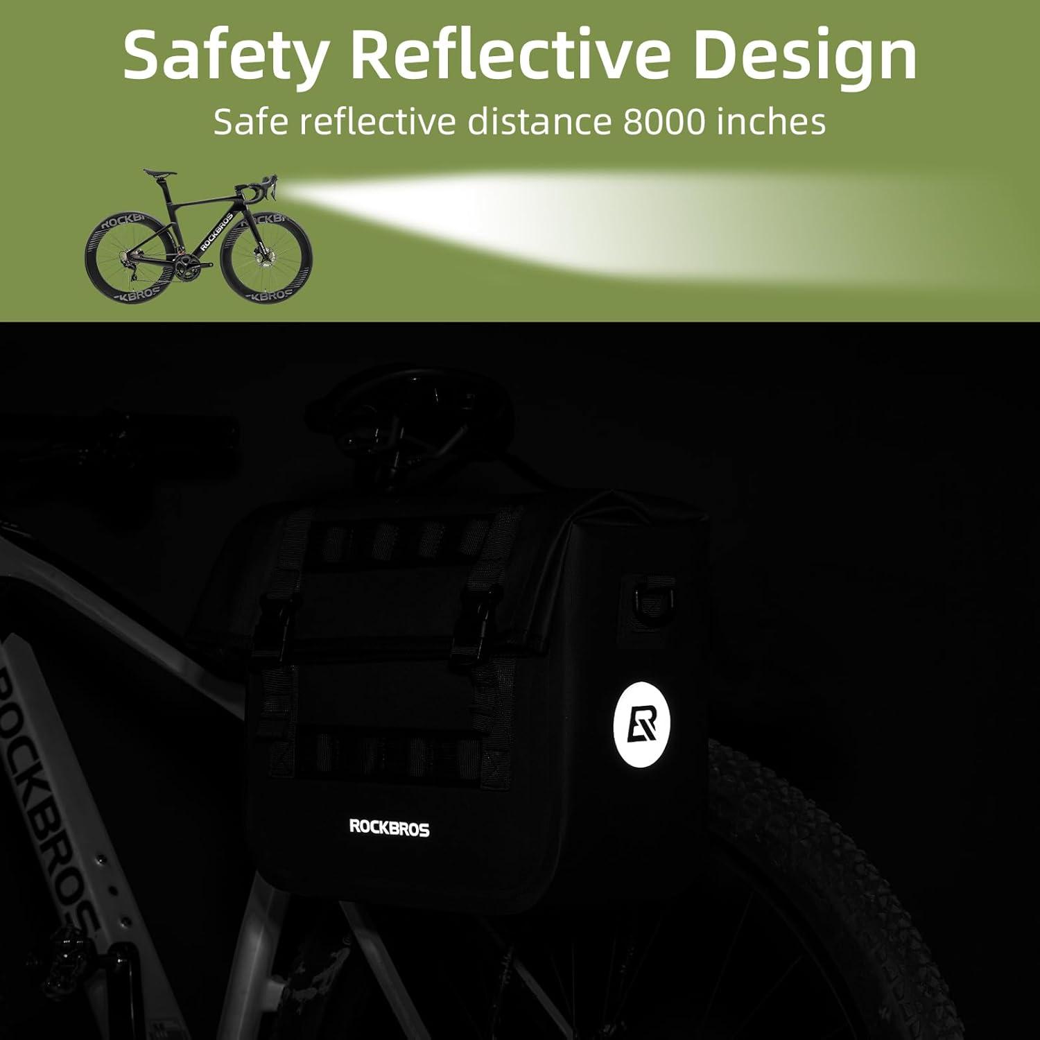 imageROCKBROS Bike Panniers 15L Capacity Waterproof Bike Rack Bag Bicycle Panniers for Cycling Commuting Bikepacking BlackGreen