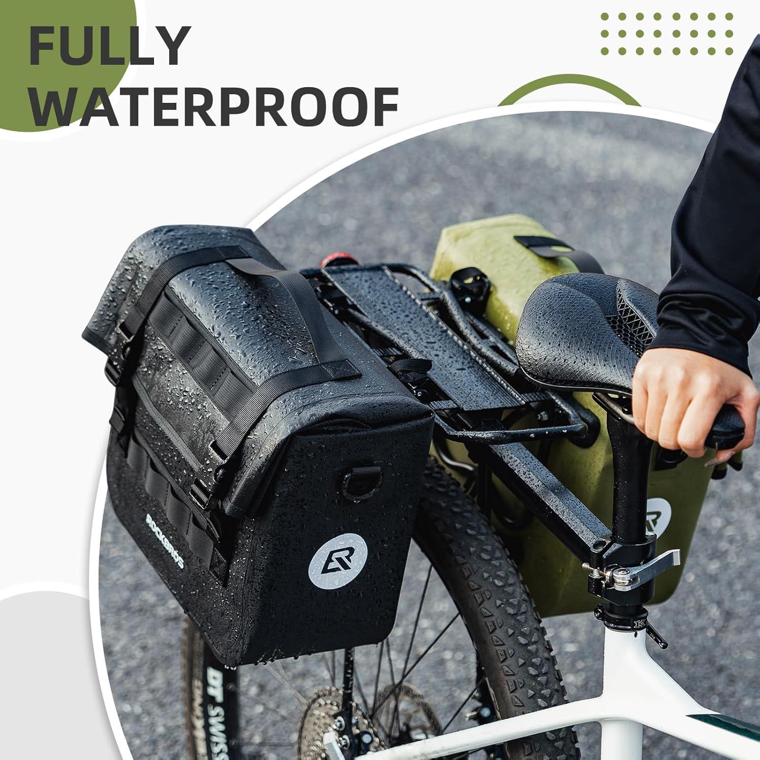 imageROCKBROS Bike Panniers 15L Capacity Waterproof Bike Rack Bag Bicycle Panniers for Cycling Commuting Bikepacking BlackGreen