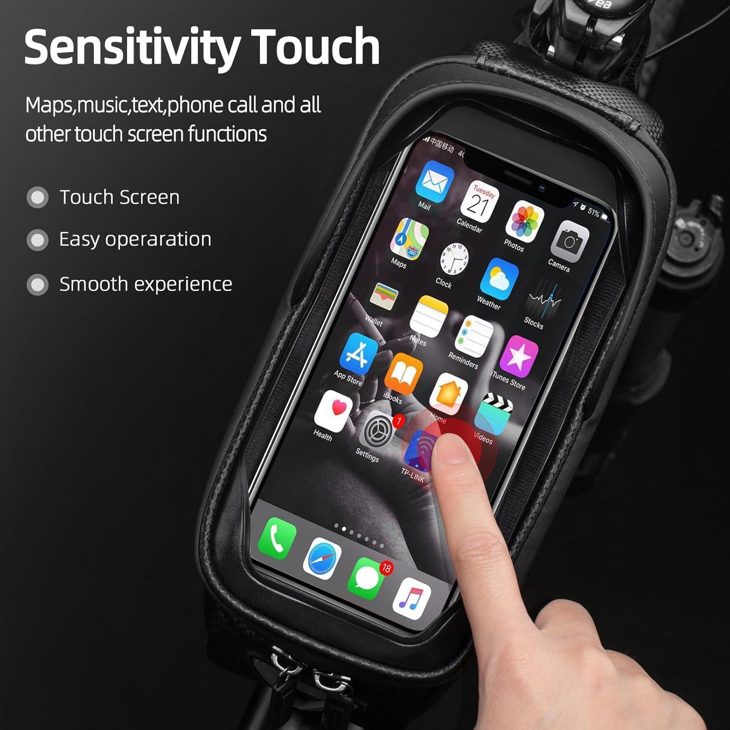 imageROCKBROS Bike Phone Bag Waterproof Bike Bag Phone Mount EVA Hard Shell Bike Pouch with Rain Cover Compatible with iPhone 141211 Pro XR XS Max Phones Below 68