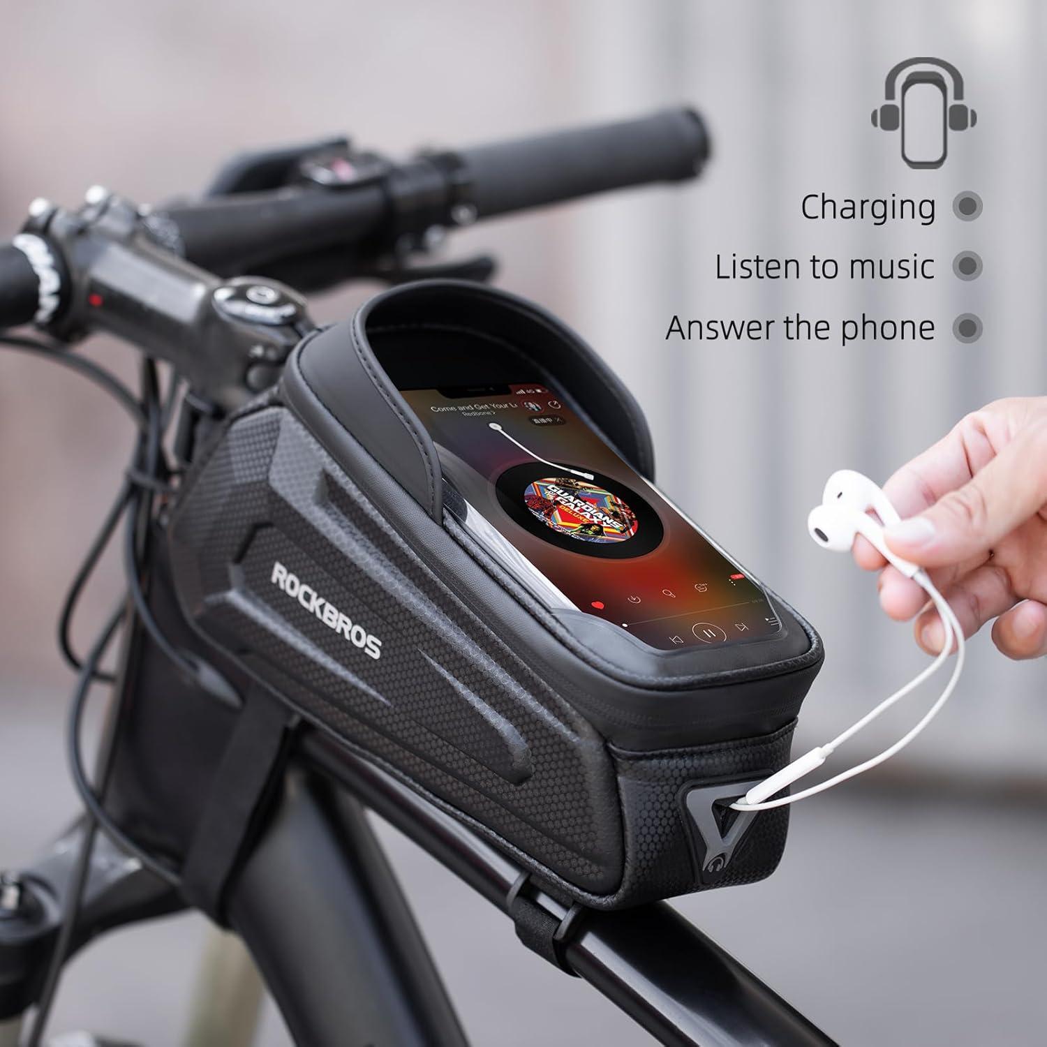 imageROCKBROS Bike Phone Bag Waterproof Bike Bag Phone Mount EVA Hard Shell Bike Pouch with Rain Cover Compatible with iPhone 141211 Pro XR XS Max Phones Below 68