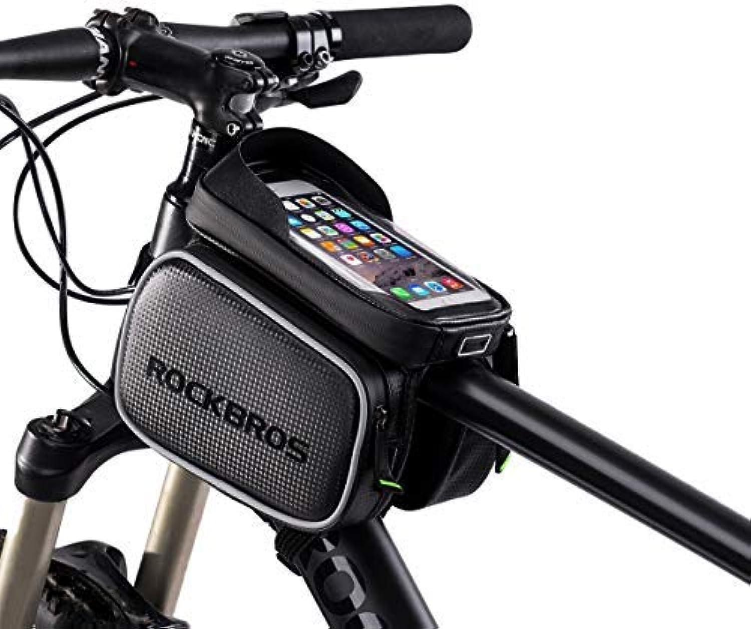 imageROCKBROS Bike Phone Bag Waterproof LargeCapacity Handlebar amp Top Tube Phone Pouch for Cycling Fits Smartphones Up to 62 Inches Storage Case for Road amp Mountain BikesLarge