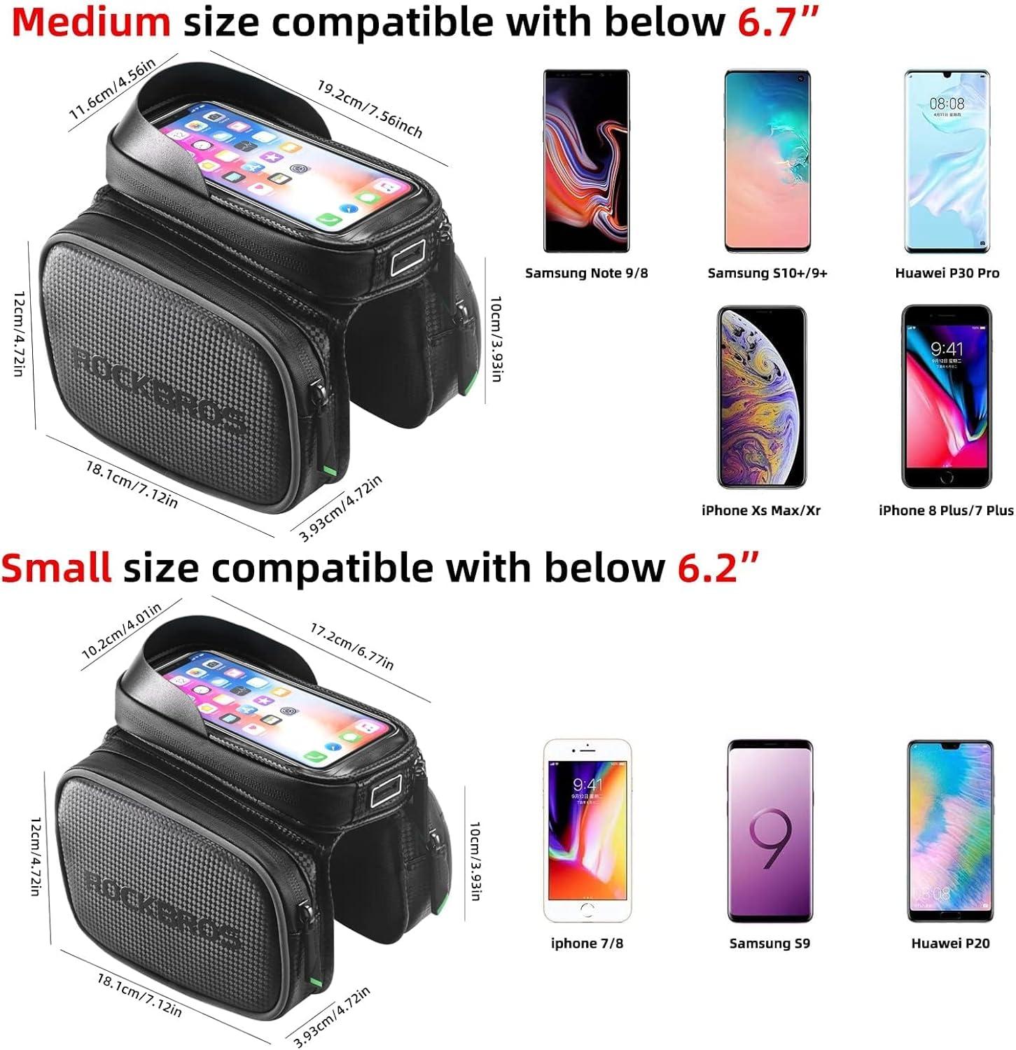 imageROCKBROS Bike Phone Bag Waterproof LargeCapacity Handlebar amp Top Tube Phone Pouch for Cycling Fits Smartphones Up to 62 Inches Storage Case for Road amp Mountain BikesLarge