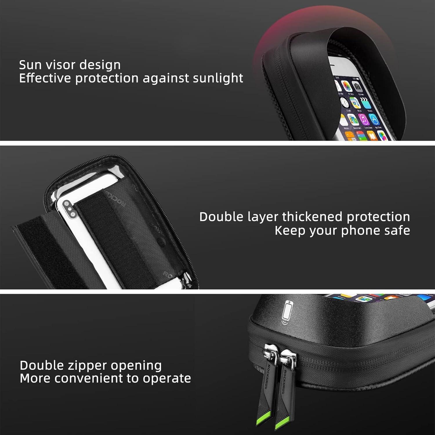 imageROCKBROS Bike Phone Bag Waterproof LargeCapacity Handlebar amp Top Tube Phone Pouch for Cycling Fits Smartphones Up to 62 Inches Storage Case for Road amp Mountain BikesLarge