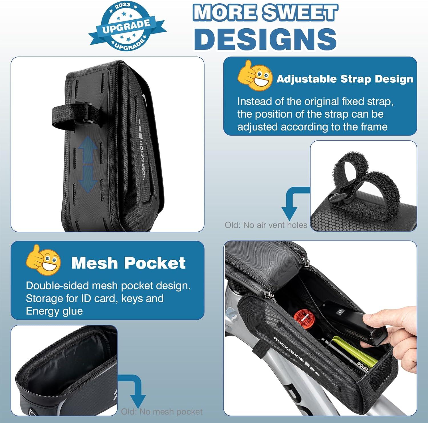 imageROCKBROS Bike Phone Front Frame Bag Bicycle Top Tube Handlebar Bag 3D EVA Bike Phone Mount Holder Bag Bike Accessories Cycling Pouch 17L Compatible Phones Under 7Black