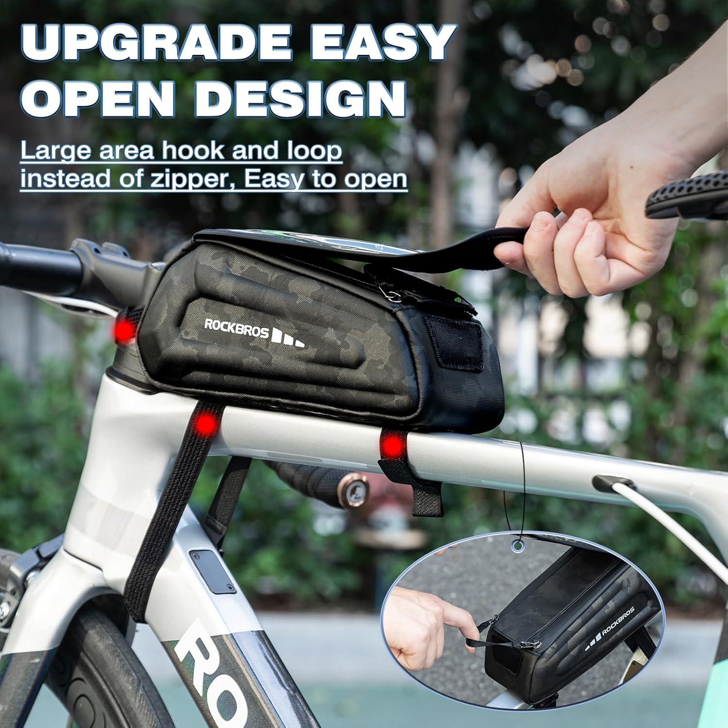 imageROCKBROS Bike Phone Front Frame Bag Bicycle Top Tube Handlebar Bag 3D EVA Bike Phone Mount Holder Bag Bike Accessories Cycling Pouch 17L Compatible Phones Under 7Camo