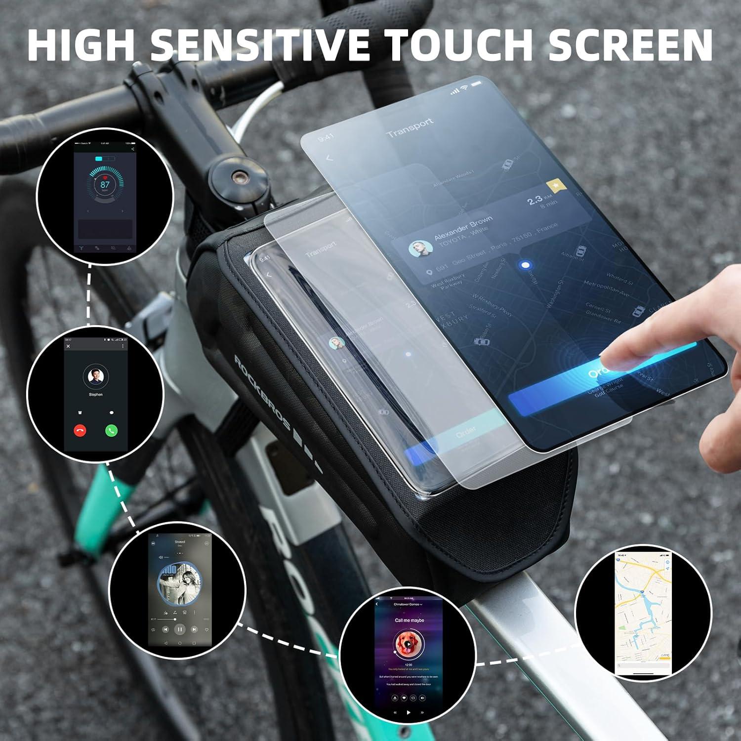 imageROCKBROS Bike Phone Front Frame Bag Bicycle Top Tube Handlebar Bag 3D EVA Bike Phone Mount Holder Bag Bike Accessories Cycling Pouch 17L Compatible Phones Under 7Black