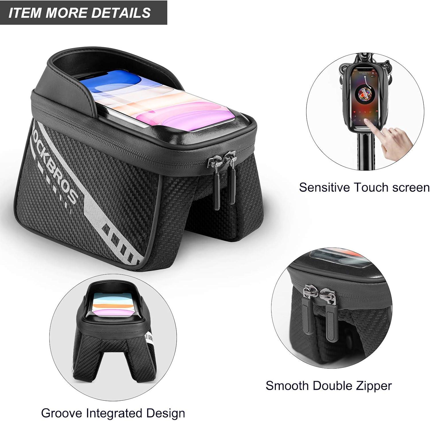 imageROCKBROS Bike Phone Front Frame Bag Top Tube Bike Bag Bicycle Handlebar Bag Cell Phone Holder Mount Bag Cycling Accessories Storage Pouch for Phone 72