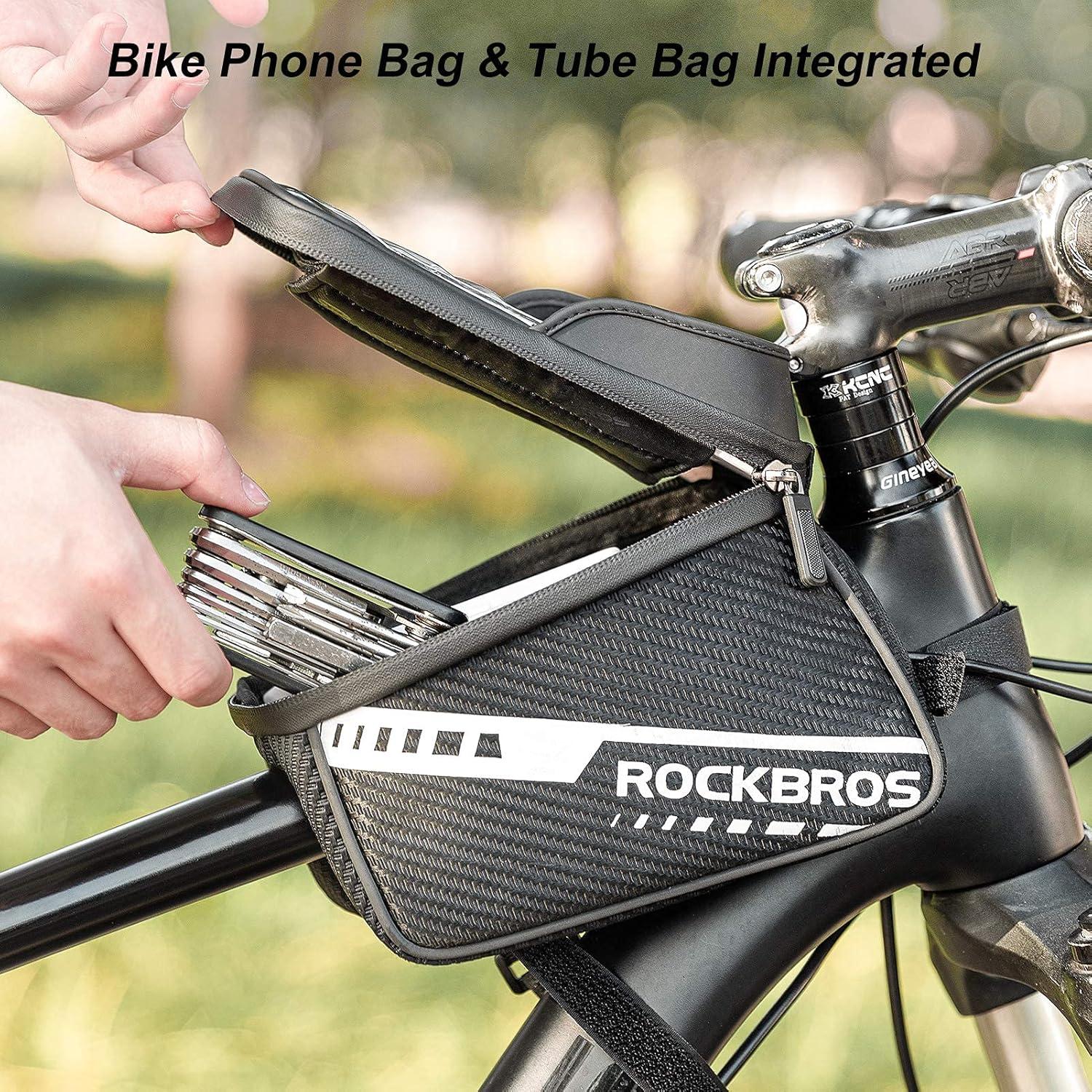imageROCKBROS Bike Phone Front Frame Bag Top Tube Bike Bag Bicycle Handlebar Bag Cell Phone Holder Mount Bag Cycling Accessories Storage Pouch for Phone 72