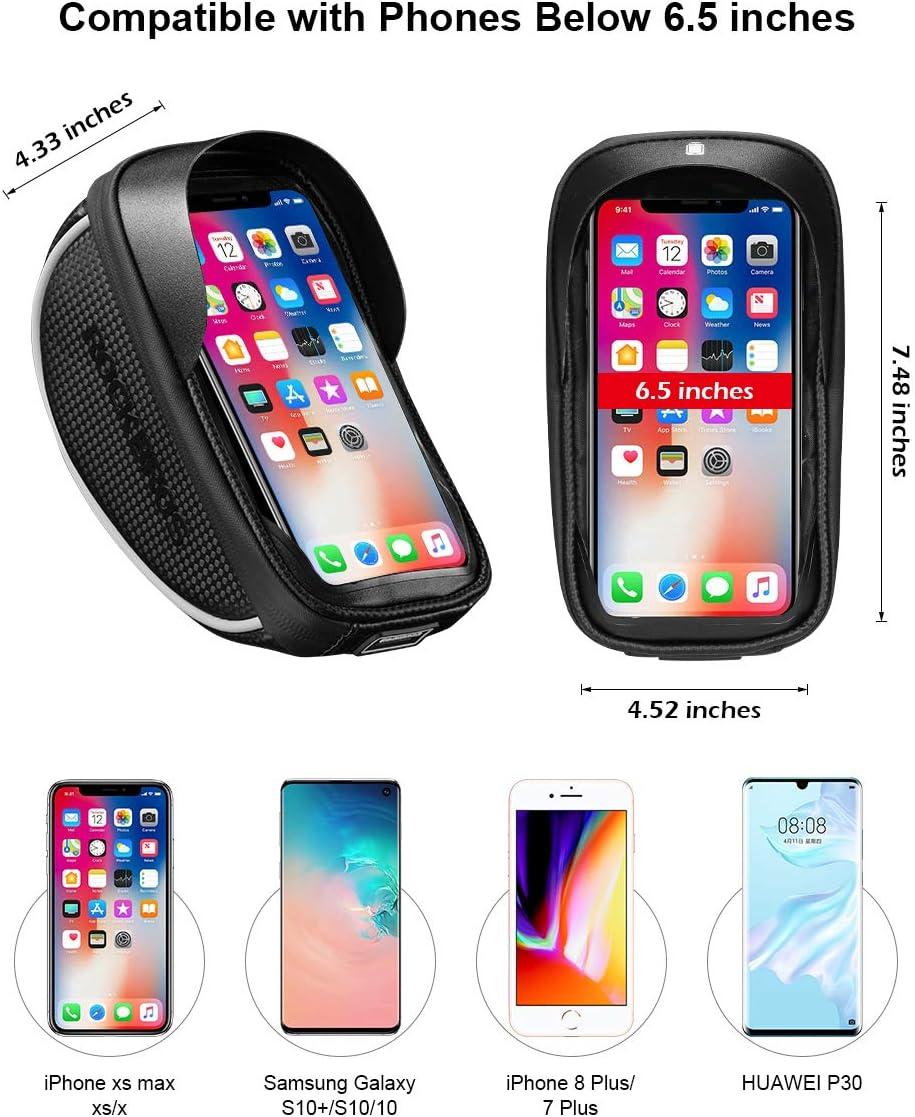 imageROCKBROS Bike Phone Mount Bag Bike Front Frame Handlebar Bag Waterproof Bike Phone Holder Case Bicycle Accessories Pouch Sensitive Touch Screen Compatible with iPhone Below 65black
