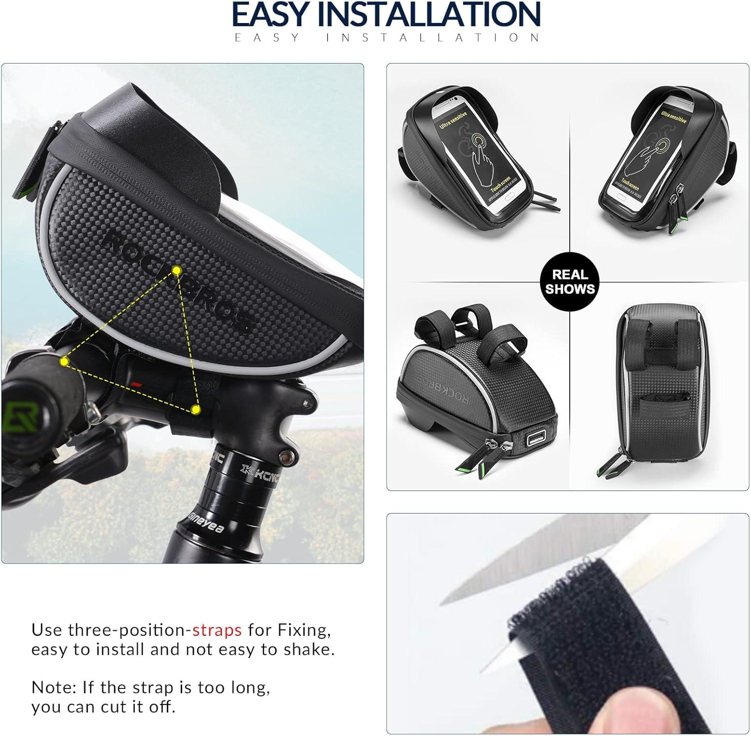 imageROCKBROS Bike Phone Mount Bag Bike Front Frame Handlebar Bag Waterproof Bike Phone Holder Case Bicycle Accessories Pouch Sensitive Touch Screen Compatible with iPhone Below 65black