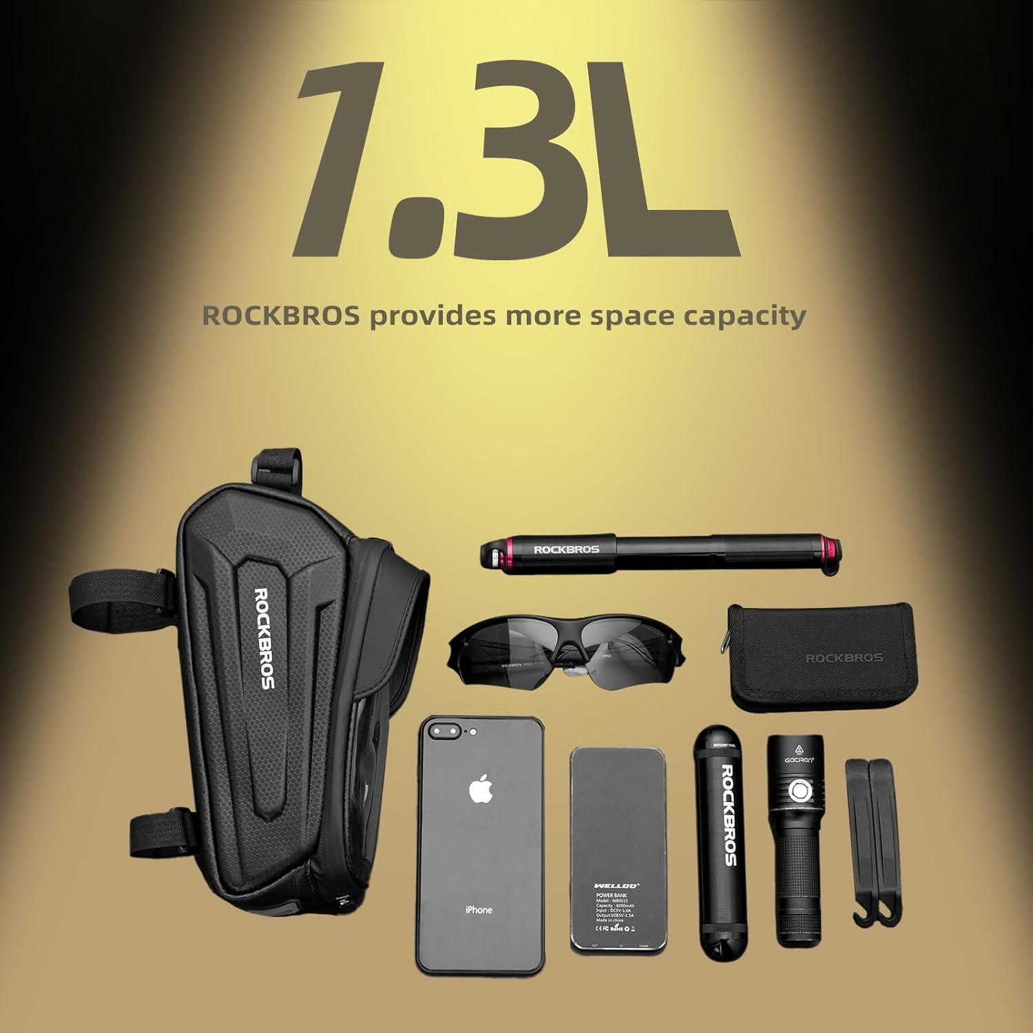 imageROCKBROS Bike Phone Mount Frame Bag Oversized EVA Waterproof Bike Phone Holder Bicycle Top Tube Front Frame Bag Bikes Accessories Gifts Pouch for Phones Under 75 Black17LBlack Hook and Loop 13L