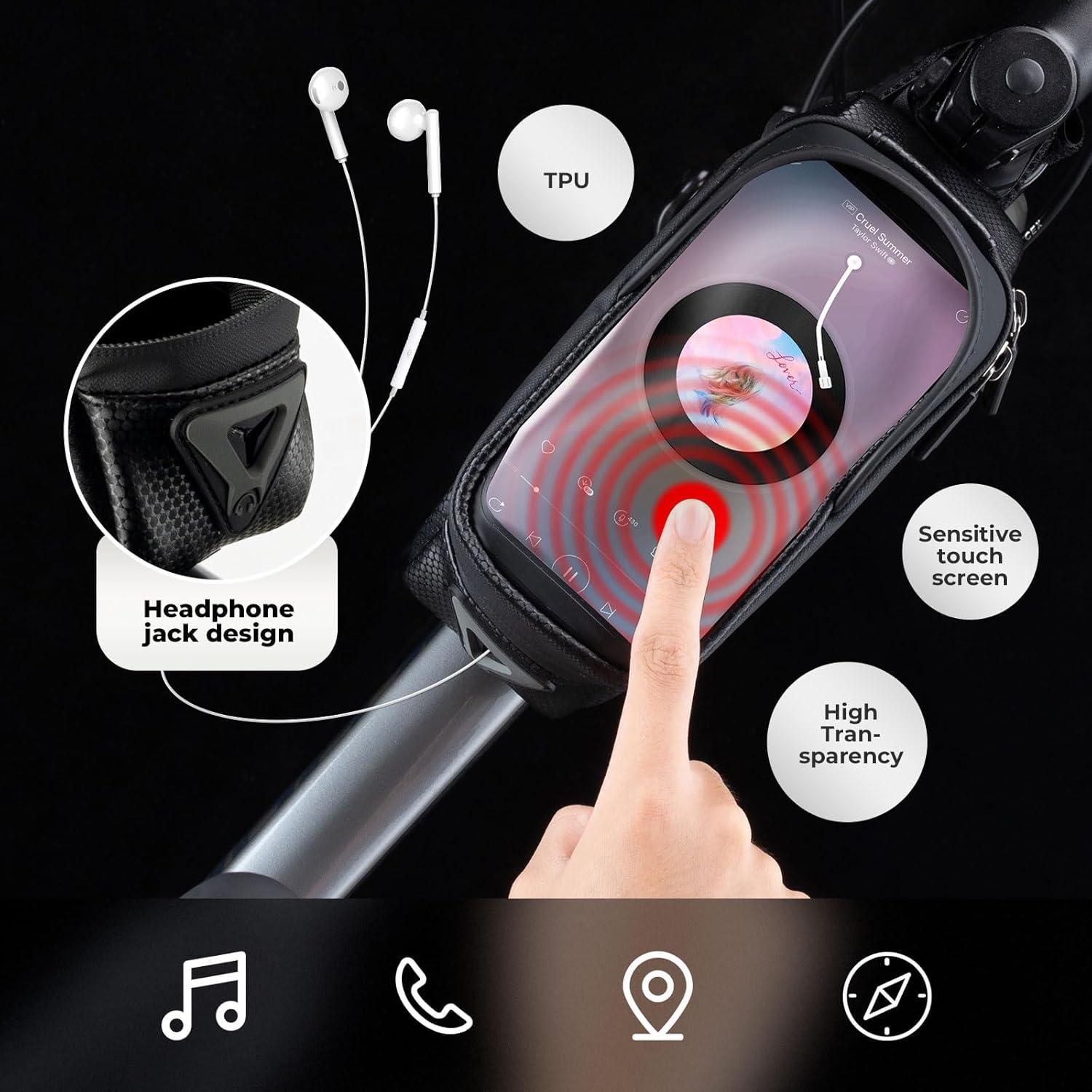 imageROCKBROS Bike Phone Mount Frame Bag Oversized EVA Waterproof Bike Phone Holder Bicycle Top Tube Front Frame Bag Bikes Accessories Gifts Pouch for Phones Under 75 Black17LBlack Hook and Loop 17L