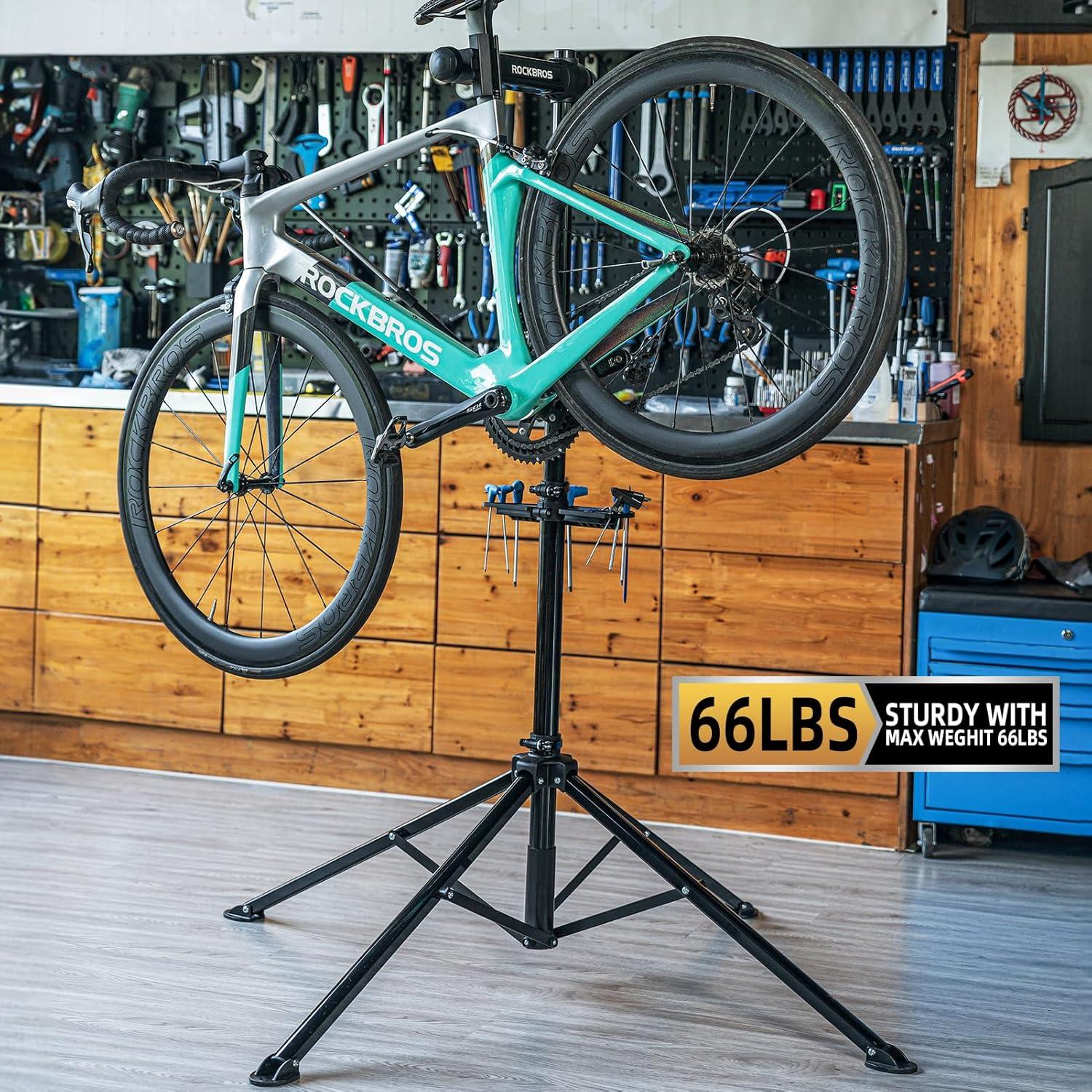 imageROCKBROS Bike Repair Stand Max 66 lbs Aluminum Alloy Shop Home Portable Bike Maintenance Stand Bike Workstands for Mountain MTB Road Bikes Ebike
