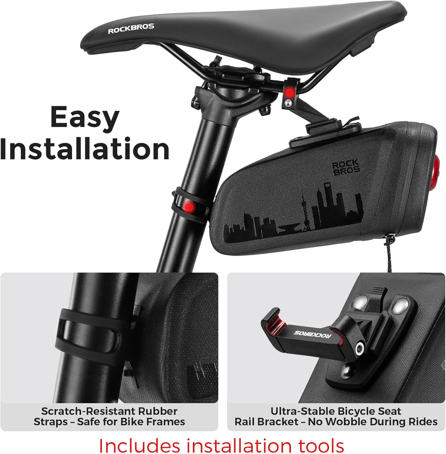 imageROCKBROS Bike Saddle Bag with Night Riding Taillight and Brake Sensor Waterproof Road amp Mountain Bike