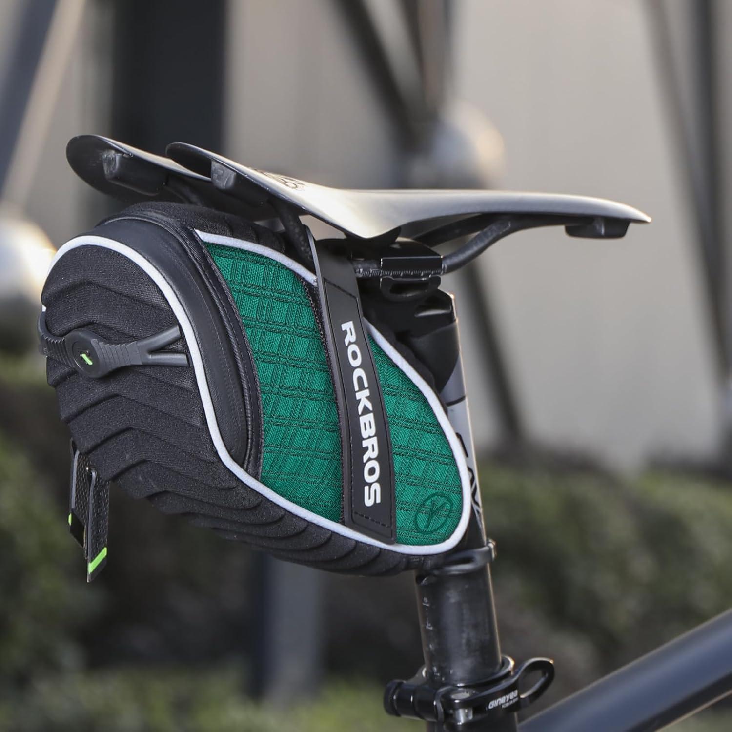 imageROCKBROS Bike Seat Bag Bicycle Saddle Bag Under Seat 3D Shell Cycling Seat Pack for Mountain Road Bikes BlackGreen