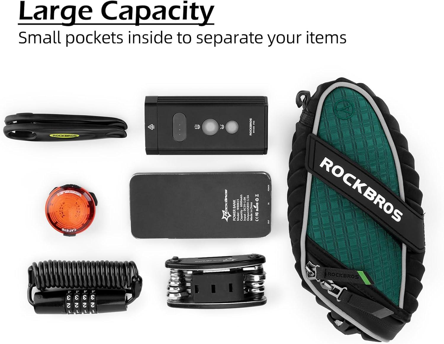 imageROCKBROS Bike Seat Bag Bicycle Saddle Bag Under Seat 3D Shell Cycling Seat Pack for Mountain Road Bikes BlackGreen