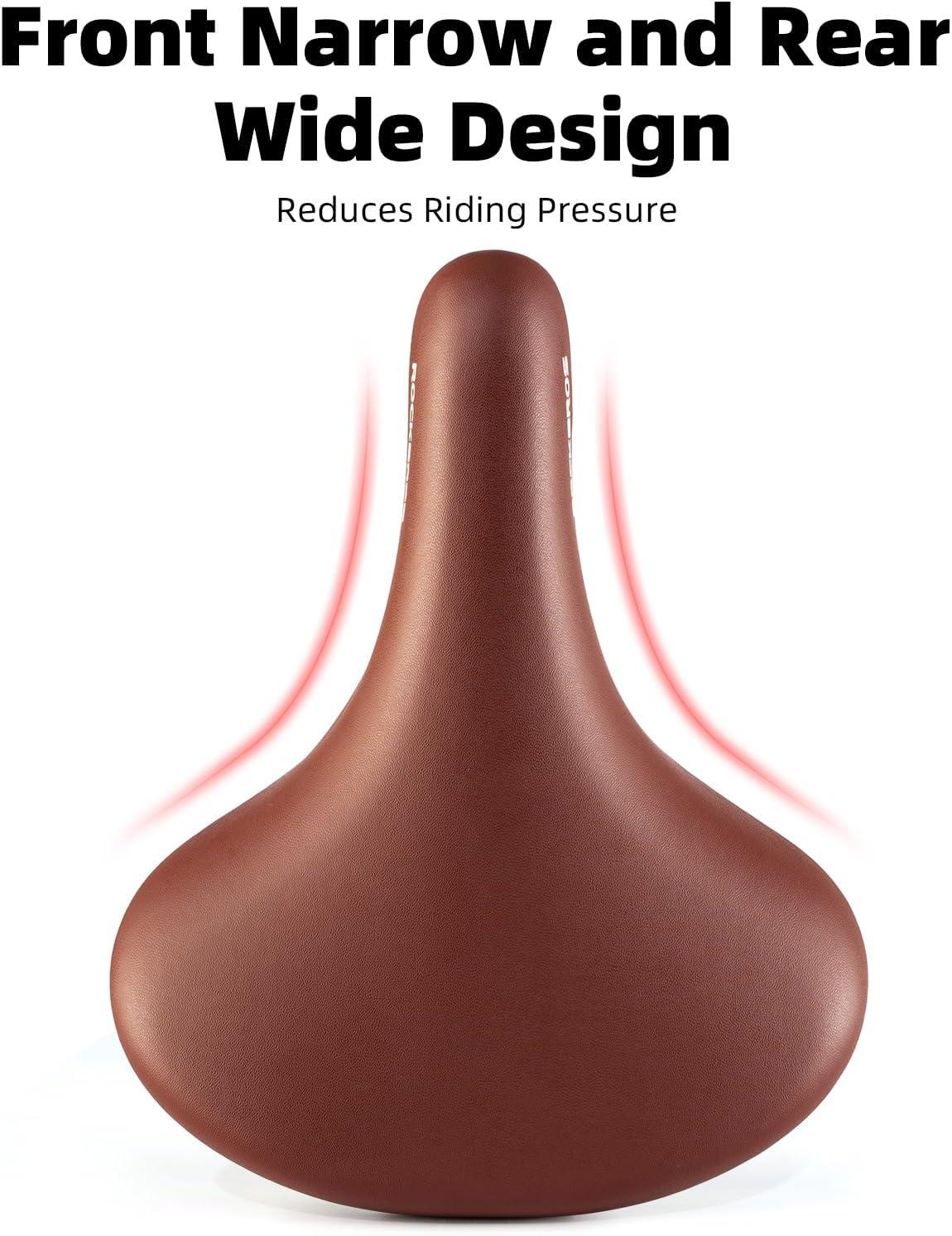 imageROCKBROS Bike Seat for Men Women Wide Comfort Bike Seat Cushion Waterproof Soft Vintage Brown Bicycle Saddle Compatible with Retro Cruiser City Mountain Bikes