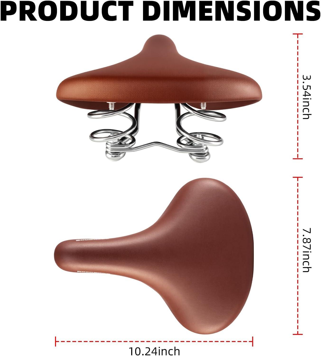 imageROCKBROS Bike Seat for Men Women Wide Comfort Bike Seat Cushion Waterproof Soft Vintage Brown Bicycle Saddle Compatible with Retro Cruiser City Mountain Bikes