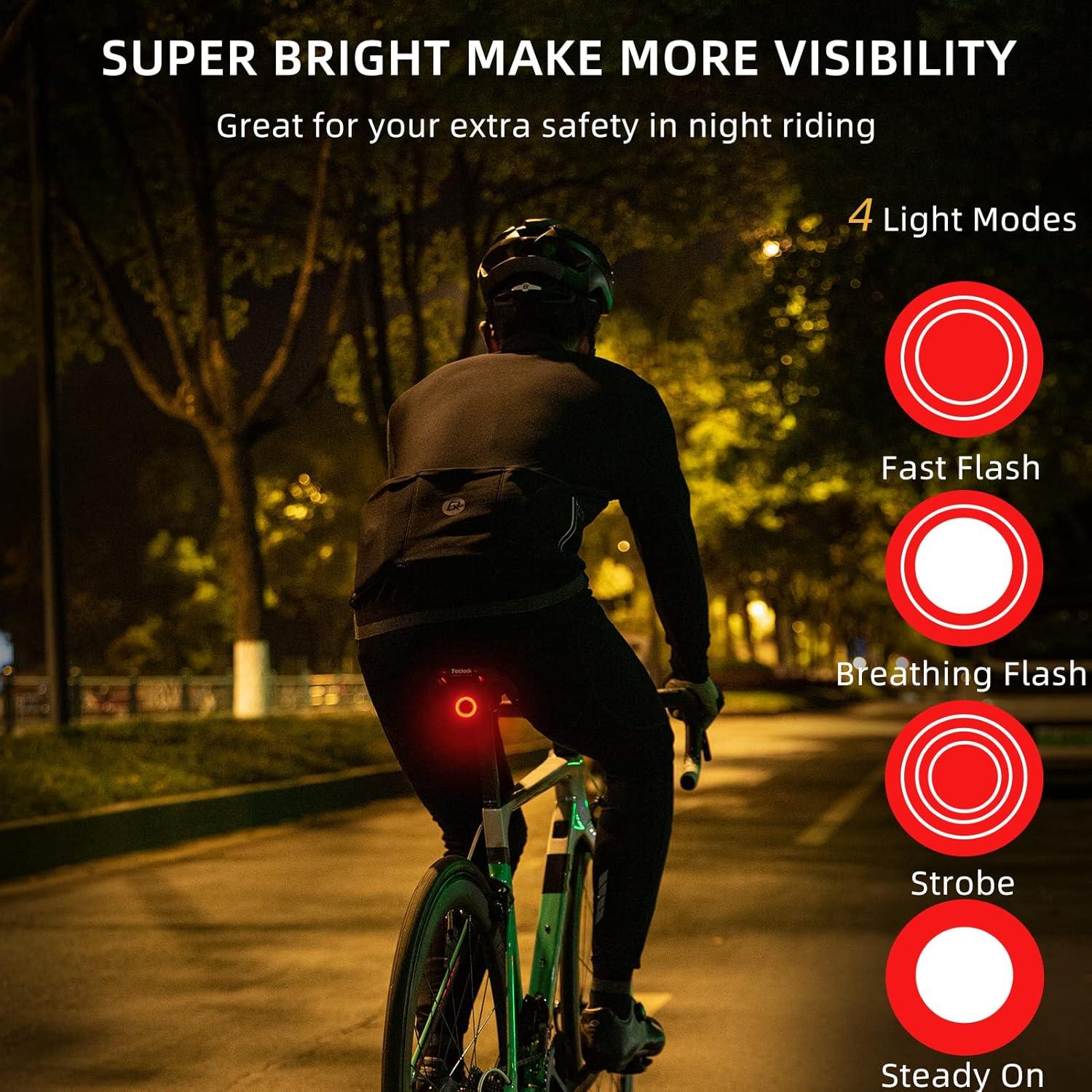 imageROCKBROS Bike Tail Light SmartBrake Sensing Bicycle Rear LightsUltra Bright LED Back LightsType C USB RechargeableIPX6 WaterproofCycling Safety Taillight AccessoriesDual Bracket Mount