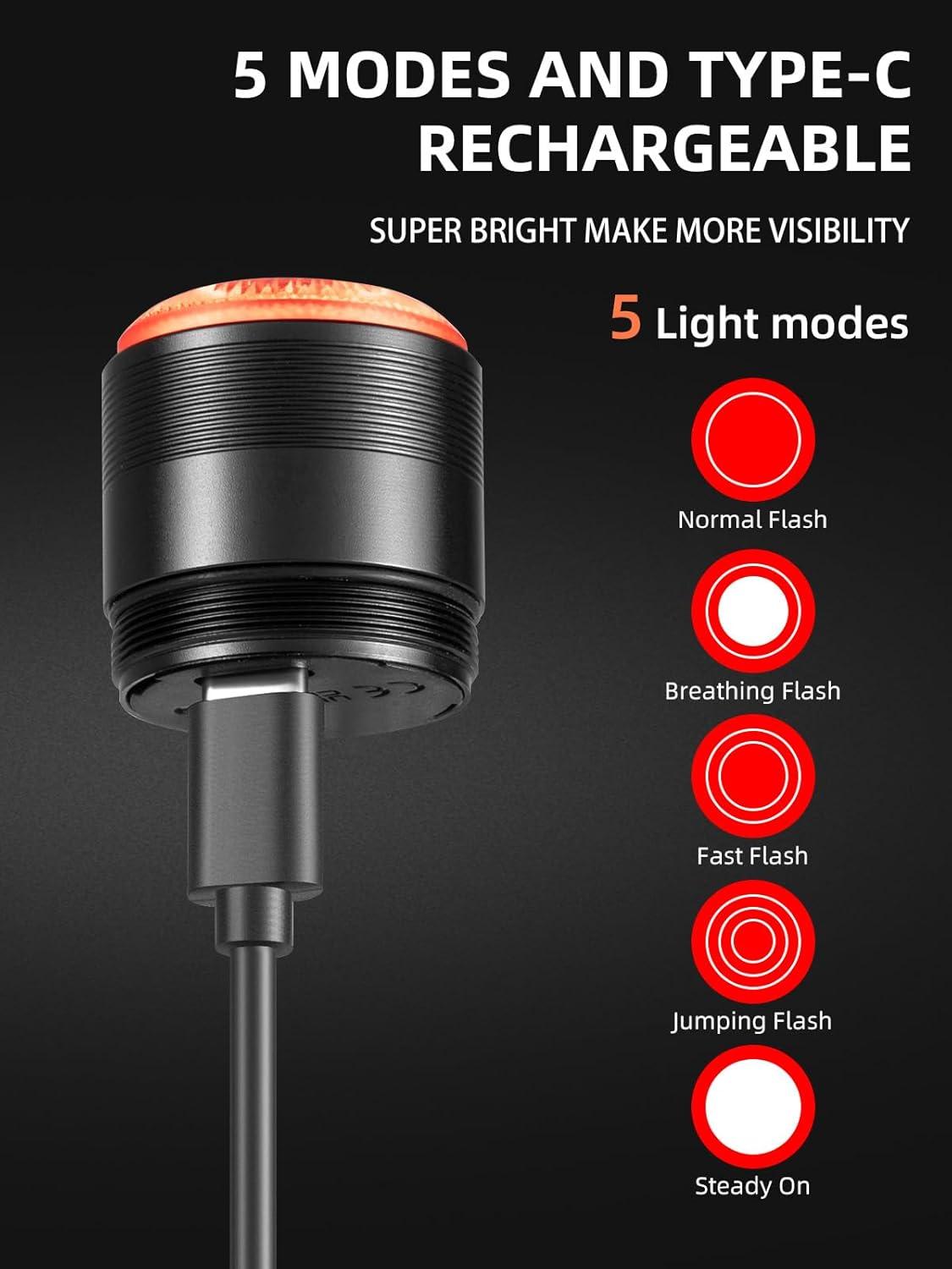 imageROCKBROS Bike Tail Light SmartBrake Sensing Bicycle Rear LightsUltra Bright LED Back LightsType C USB RechargeableIPX6 WaterproofCycling Safety Taillight AccessoriesMini
