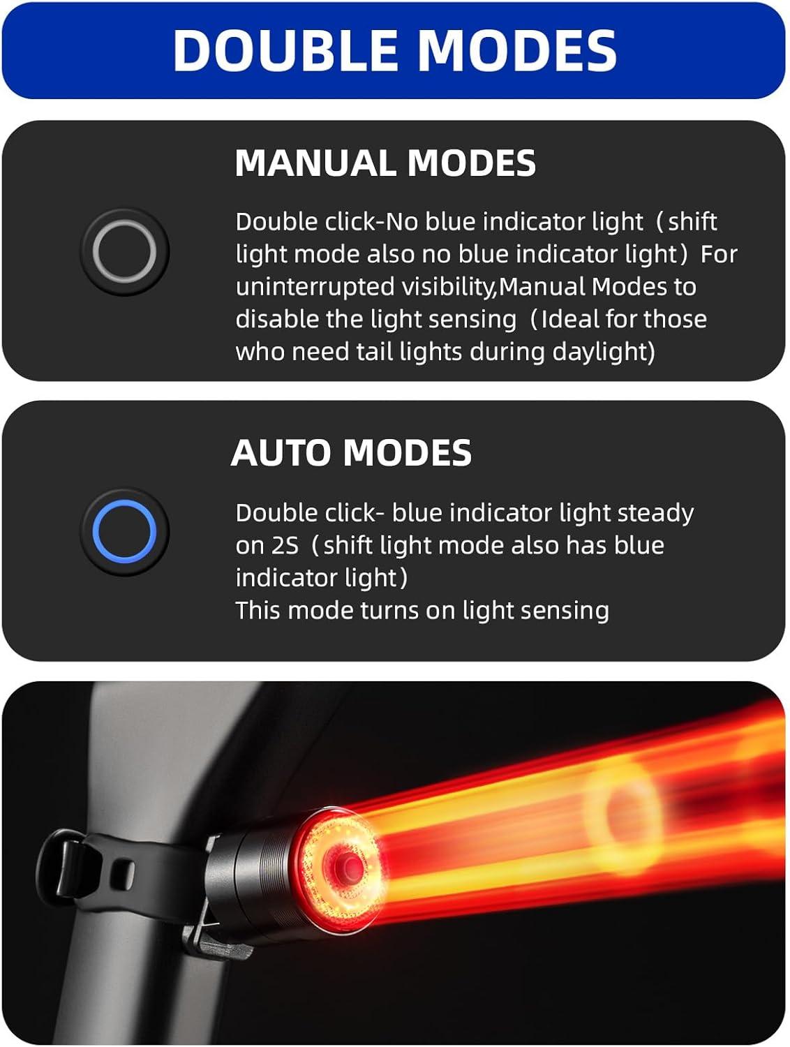 imageROCKBROS Bike Tail Light SmartBrake Sensing Bicycle Rear LightsUltra Bright LED Back LightsType C USB RechargeableIPX6 WaterproofCycling Safety Taillight AccessoriesMini