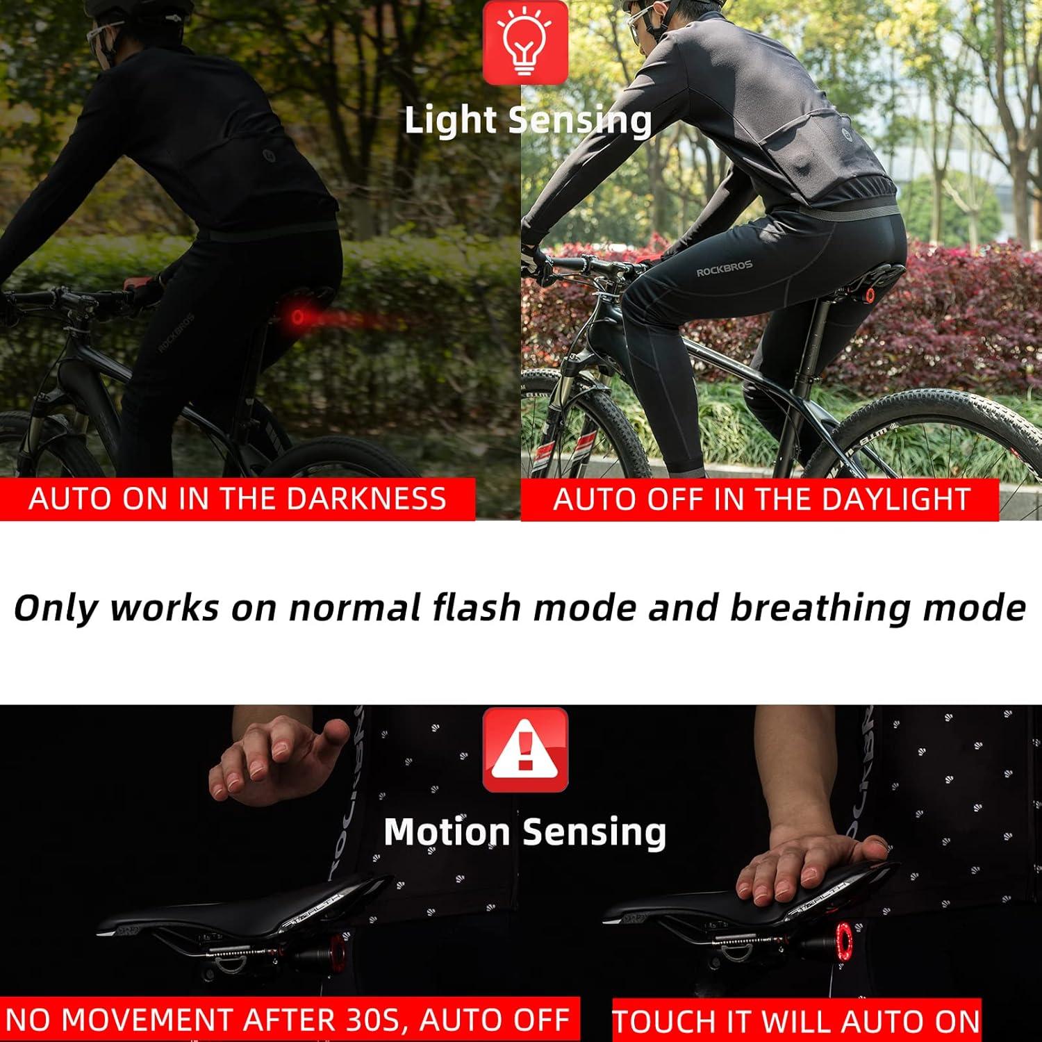 imageROCKBROS Bike Tail Light SmartBrake Sensing Bicycle Rear LightsUltra Bright LED Back LightsType C USB RechargeableIPX6 WaterproofCycling Safety Taillight AccessoriesDual Bracket Mount