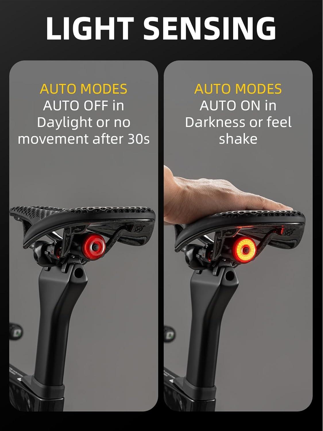 imageROCKBROS Bike Tail Light SmartBrake Sensing Bicycle Rear LightsUltra Bright LED Back LightsType C USB RechargeableIPX6 WaterproofCycling Safety Taillight AccessoriesMini