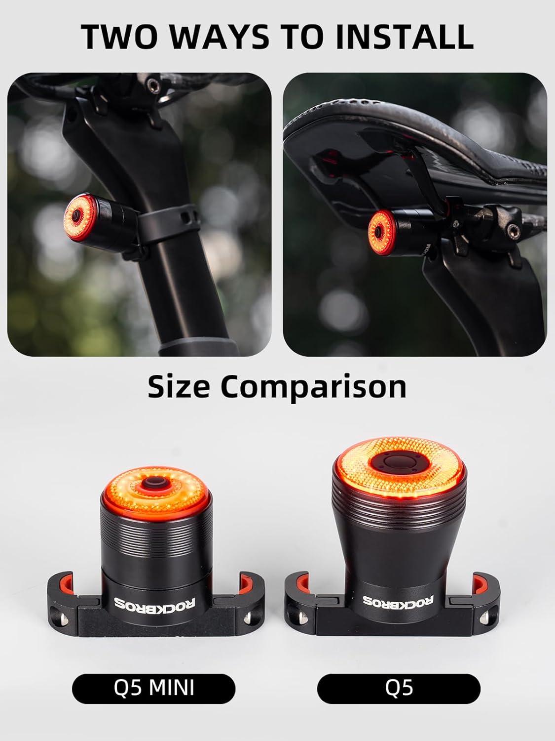 imageROCKBROS Bike Tail Light SmartBrake Sensing Bicycle Rear LightsUltra Bright LED Back LightsType C USB RechargeableIPX6 WaterproofCycling Safety Taillight AccessoriesMini