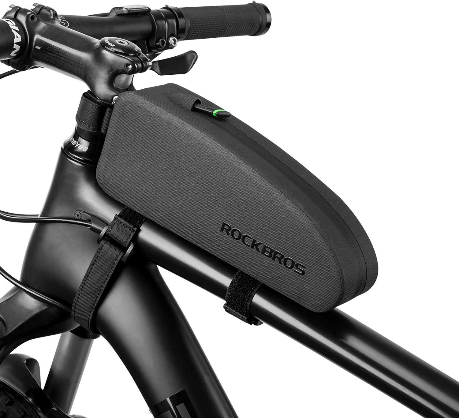 imageROCKBROS Bike Top Tube Bag Bicycle Front Frame Bag Waterproof Bike Pouch PackPhone Bag Cycling Accessories Pouch for Mountain Road Bike MediumBlack