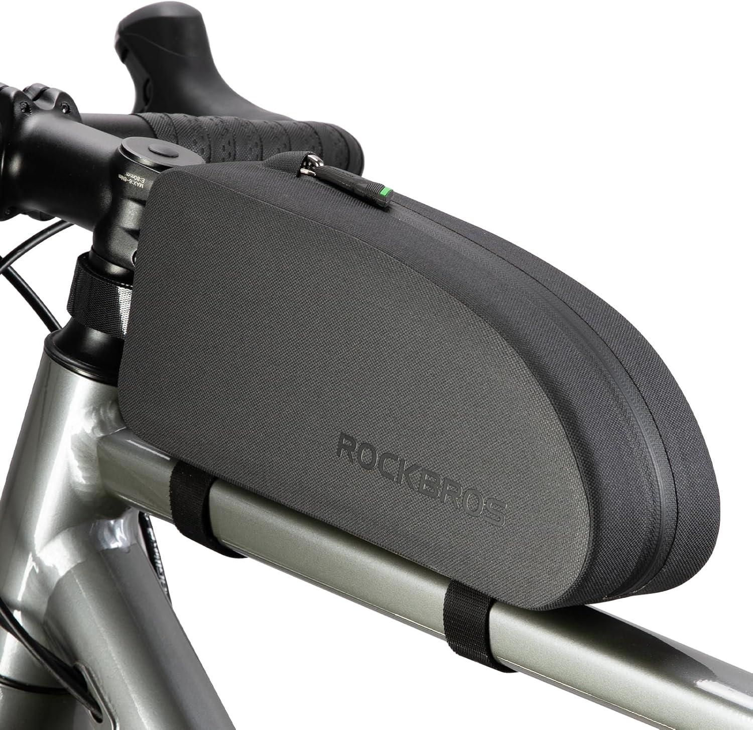 imageROCKBROS Bike Top Tube Bag Bicycle Front Frame Bag Waterproof Bike Pouch PackPhone Bag Cycling Accessories Pouch for Mountain Road Bike MediumBlack