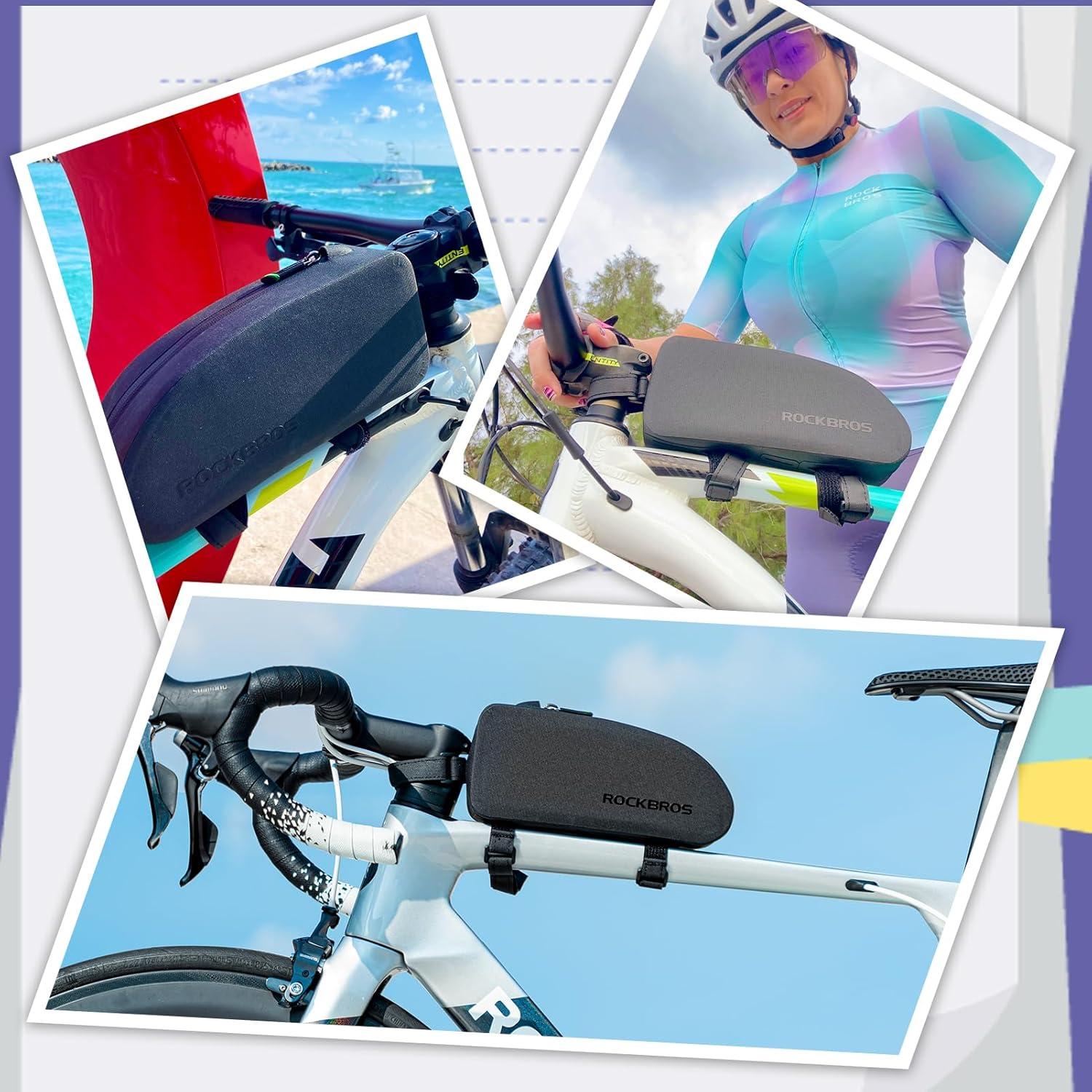imageROCKBROS Bike Top Tube Bag Bicycle Front Frame Bag Waterproof Bike Pouch PackPhone Bag Cycling Accessories Pouch for Mountain Road Bike MediumBlack