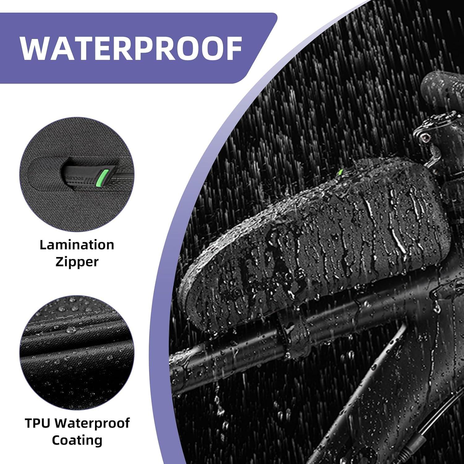 imageROCKBROS Bike Top Tube Bag Bicycle Front Frame Bag Waterproof Bike Pouch PackPhone Bag Cycling Accessories Pouch for Mountain Road Bike MediumBlack