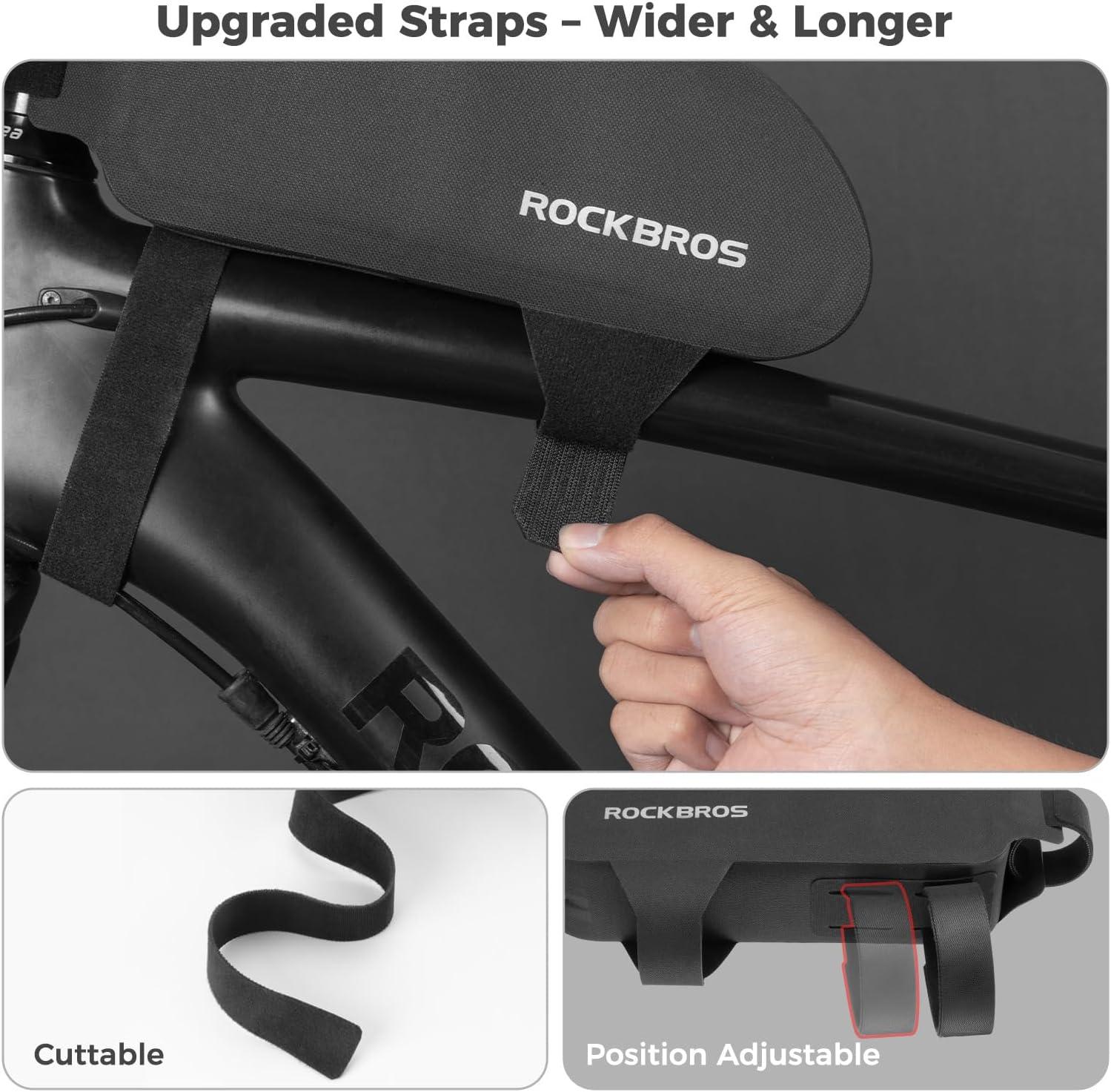 imageROCKBROS Bike Top Tube Bag Bicycle Front Frame Bag Waterproof Bike Pouch PackPhone Bag Cycling Accessories Pouch for Mountain Road Bike MediumGrid BlackWaterproof Membrane Enhanced