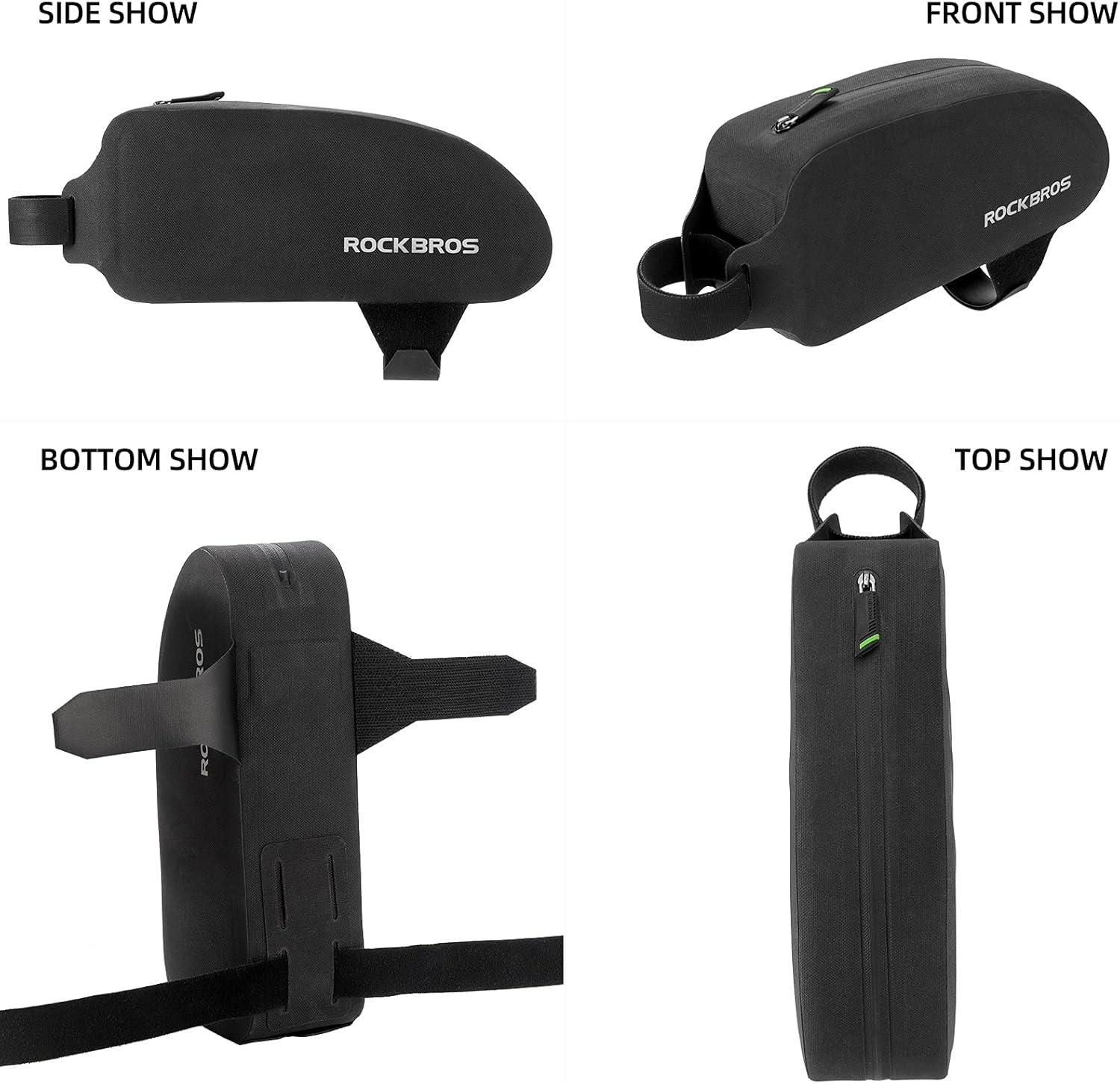 imageROCKBROS Bike Top Tube Bag Bicycle Front Frame Bag Waterproof Bike Pouch PackPhone Bag Cycling Accessories Pouch for Mountain Road Bike MediumGrid BlackWaterproof Membrane Enhanced