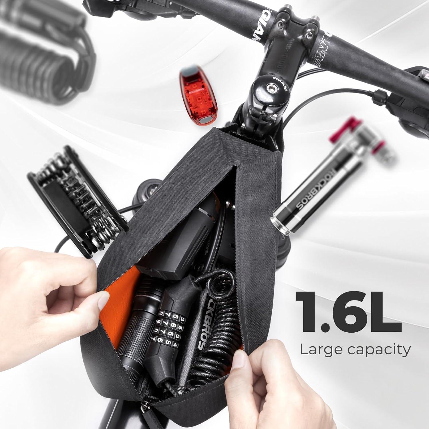 imageROCKBROS Bike Top Tube Bag Bicycle Front Frame Bag Waterproof Bike Pouch PackPhone Bag Cycling Accessories Pouch for Mountain Road Bike MediumGrid BlackWaterproof Membrane Enhanced