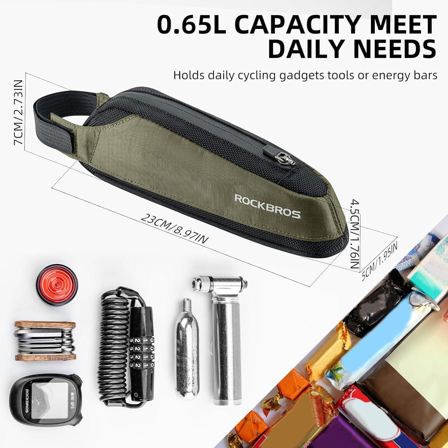 imageROCKBROS Bike Top Tube Bag Bike Frame Bag Bike Triangle Bag Small Aerodynamic Bag for Triathlon and Gravel BikesGreen