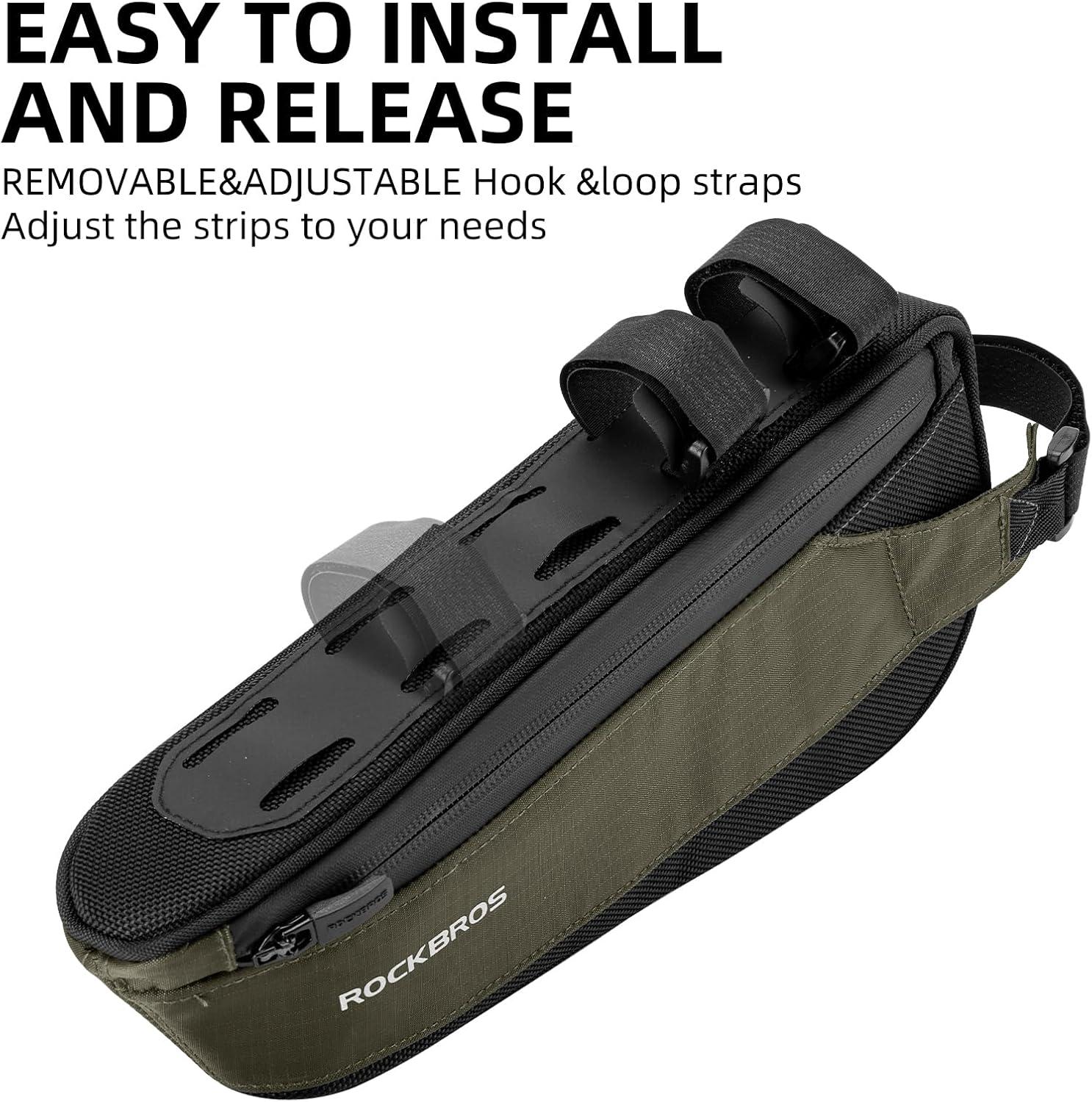 imageROCKBROS Bike Top Tube Bag Bike Frame Bag Bike Triangle Bag Small Aerodynamic Bag for Triathlon and Gravel BikesGreen